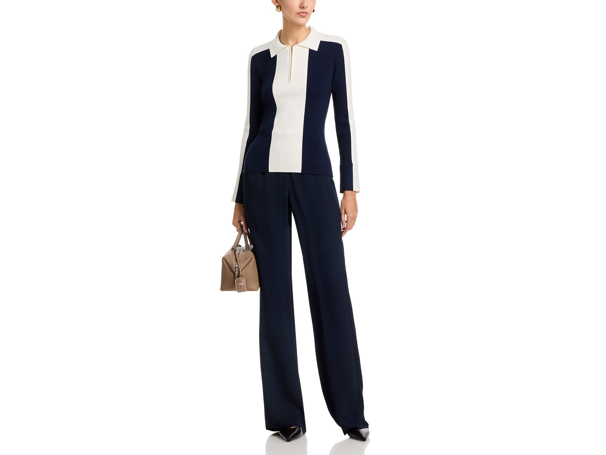 Long Bell Sleeved Color Blocked Collared Half Zip Sweater — Image 4