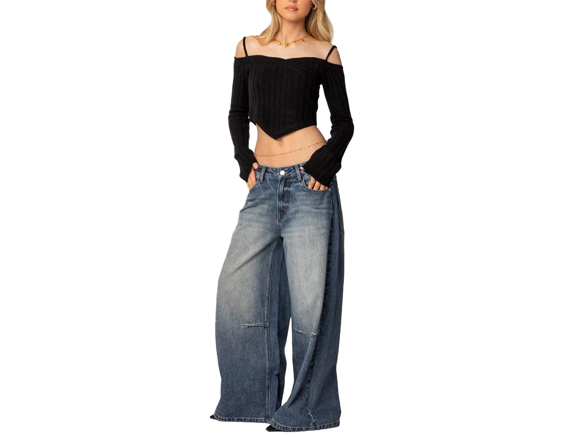 Triangle Hem Off Shoulder Sweater — Image 3
