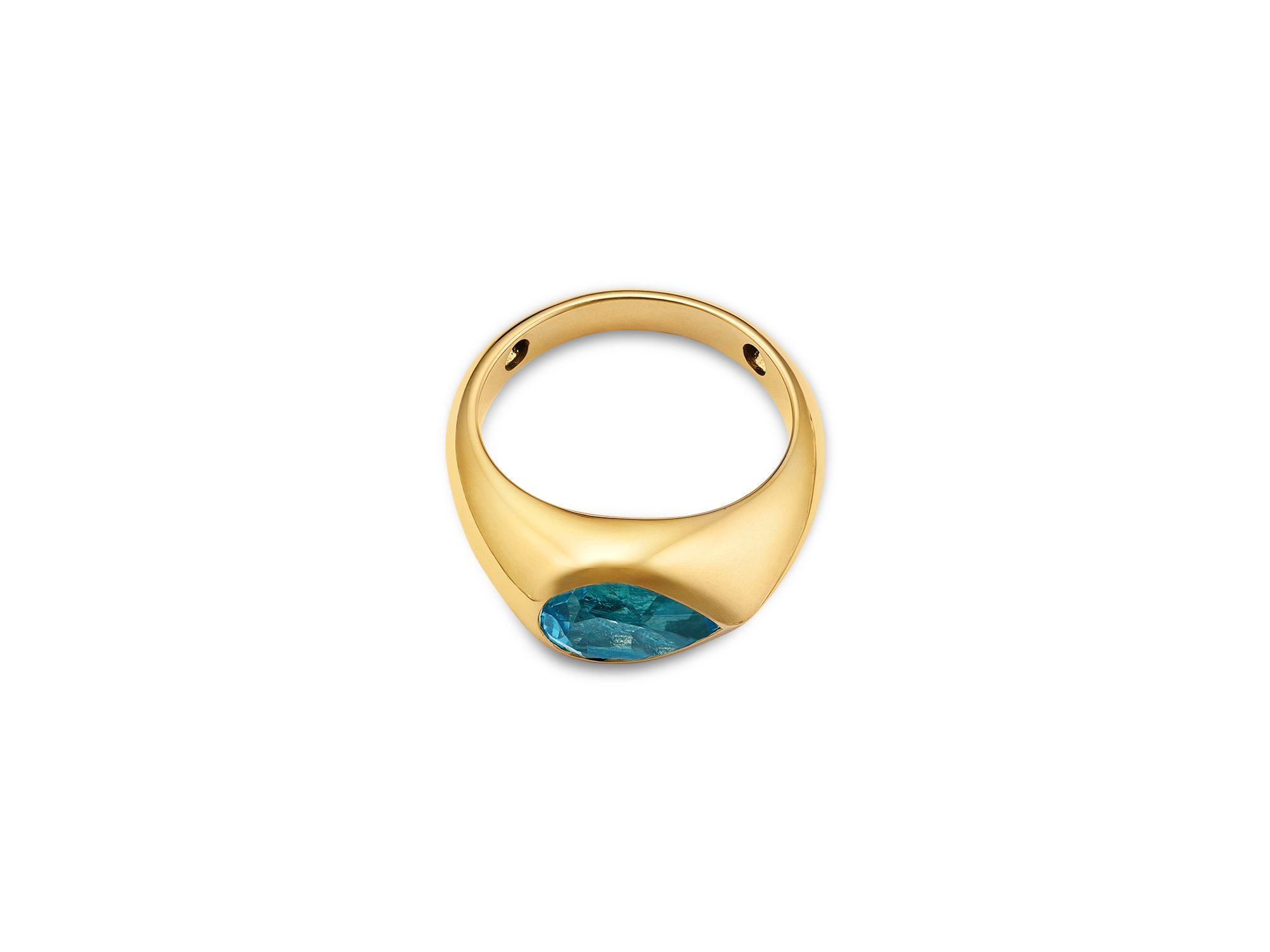 Pear Shaped Swiss Blue Topaz Bold Gold Ring in 14K Yellow Gold — Image 3
