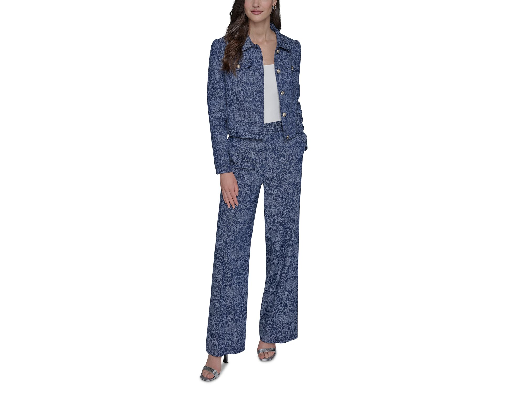 Cropped Motif Jean Jacket — Image 7