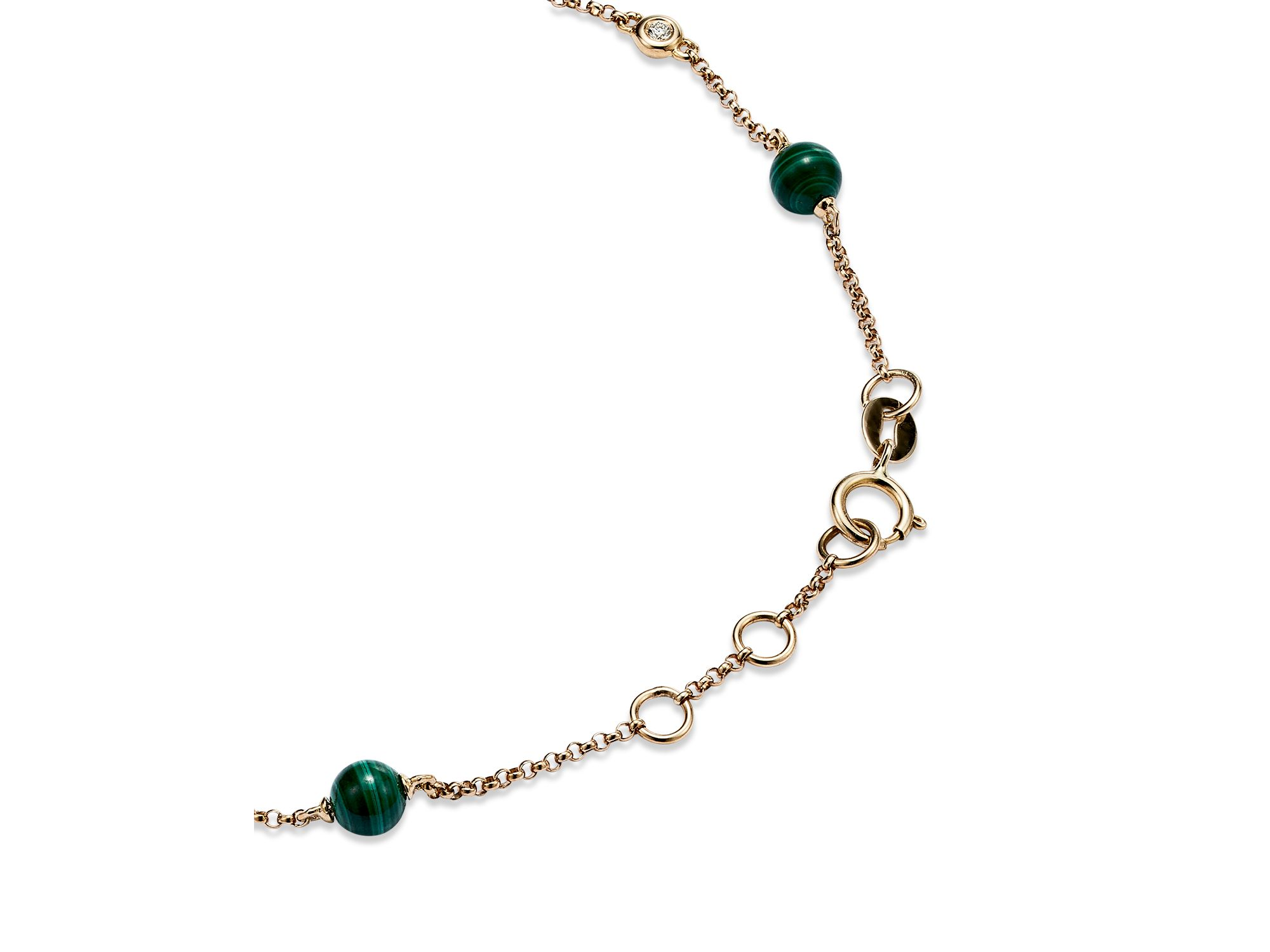 Malachite & Diamond Chain Bracelet in 14K Yellow Gold — Image 4