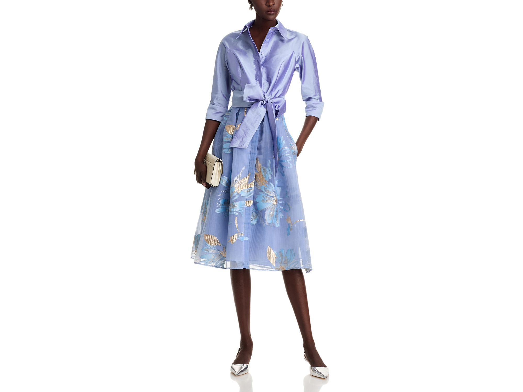 Textured Taffeta Floral Jacquard Shirt Dress — Image 3
