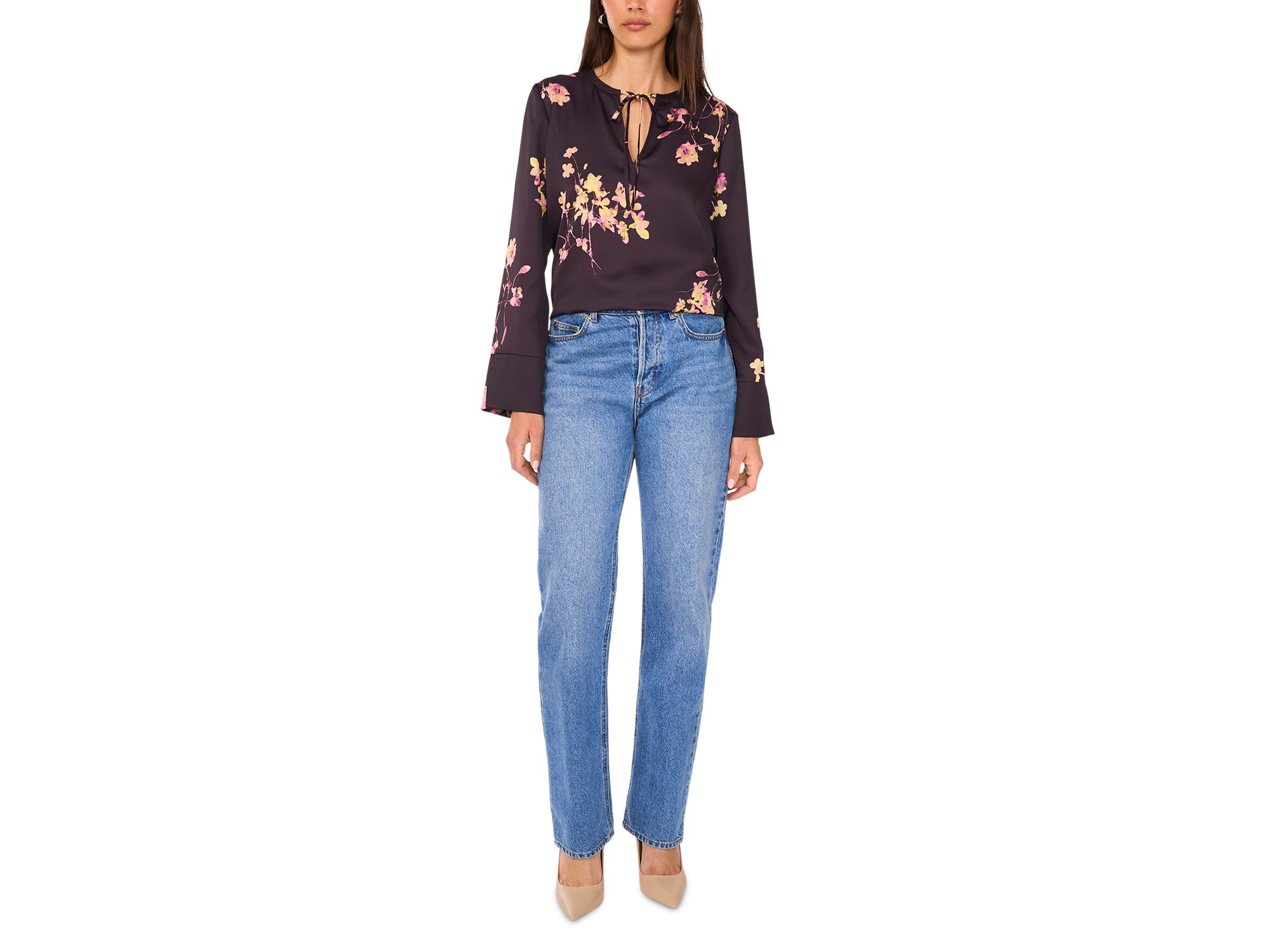 Split Neck Tie Long Sleeve Top — Image 5