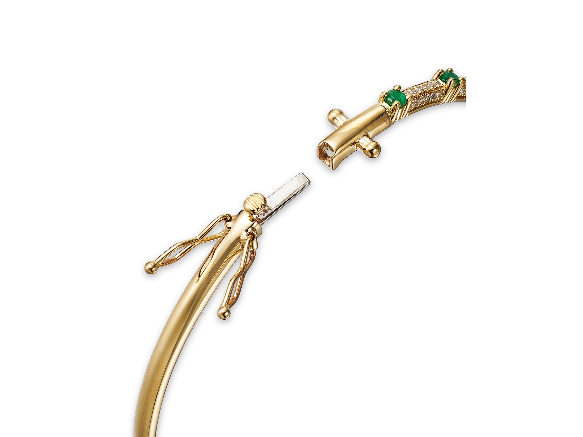Emerald & Diamond Bangle Bracelet in 14K Yellow Gold — Image 4