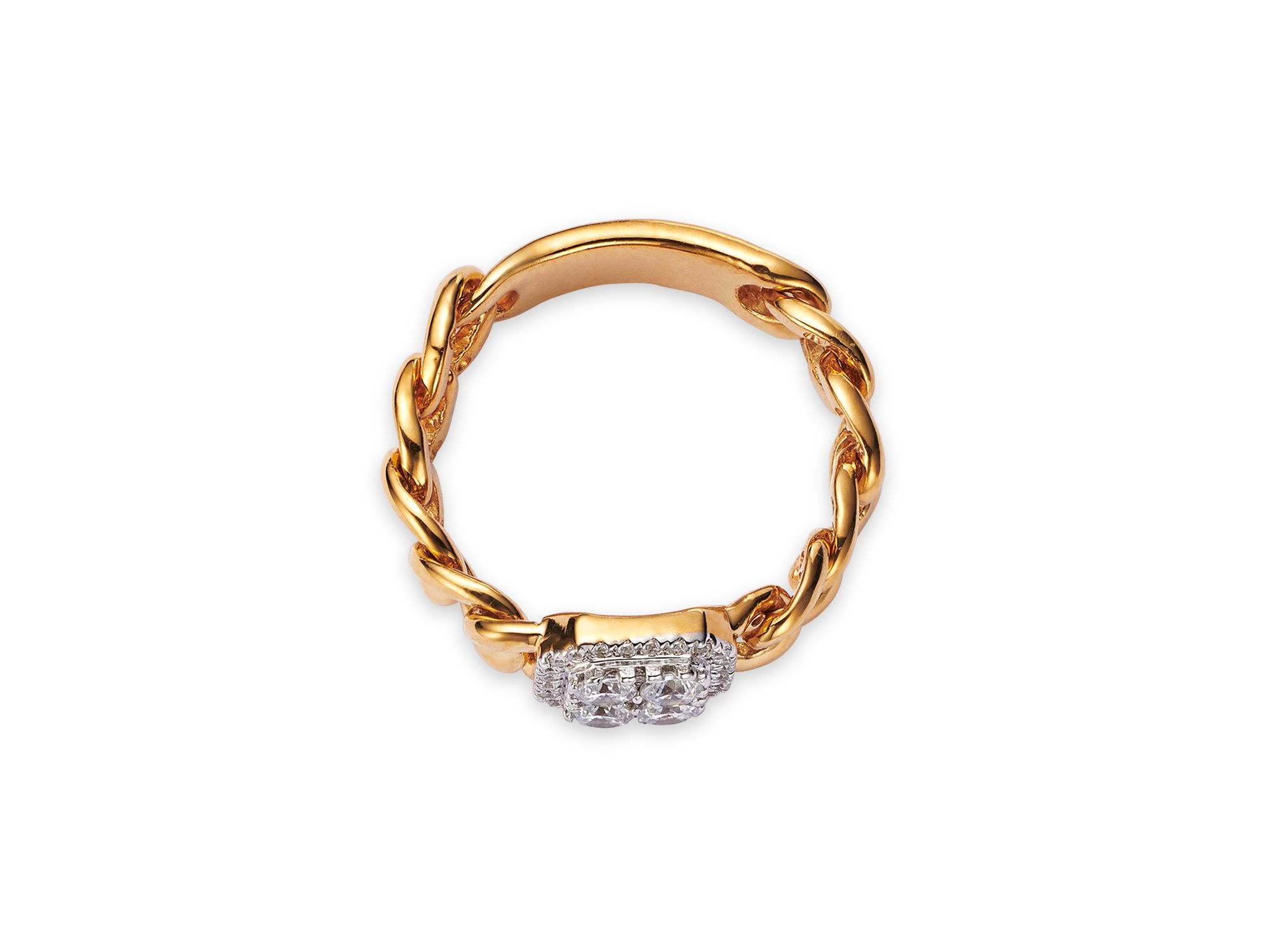 Diamond Halo Cluster Chain Link Ring in 14K Yellow Gold, 0.40 tcw — Image 4