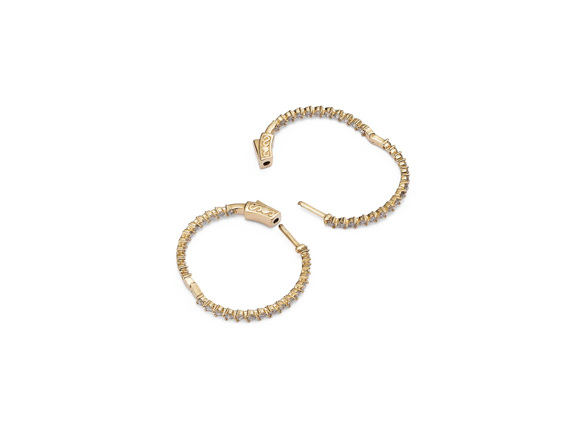 Diamond Inside Out Medium Hoop Earrings in 14K Yellow Gold, 1.50 tcw — Image 4