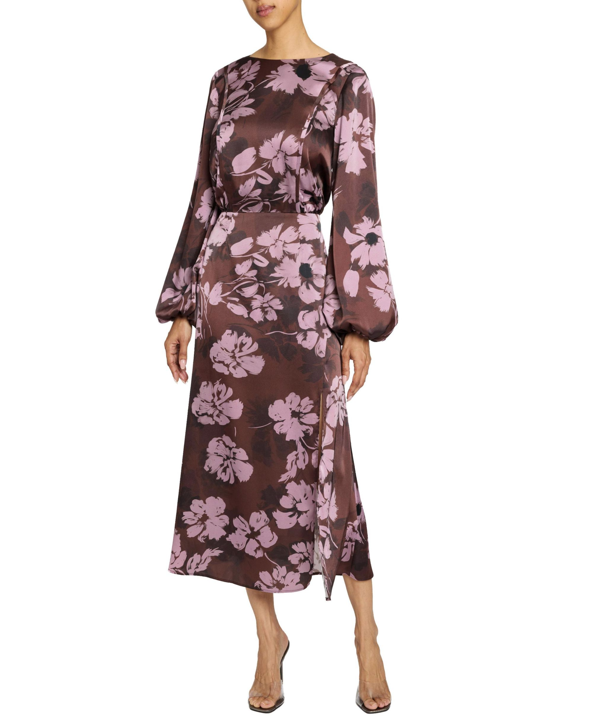 Parker Fit and Flare Midi Dress with Lantern Sleeves in Floral Twill Crepe — Image 4