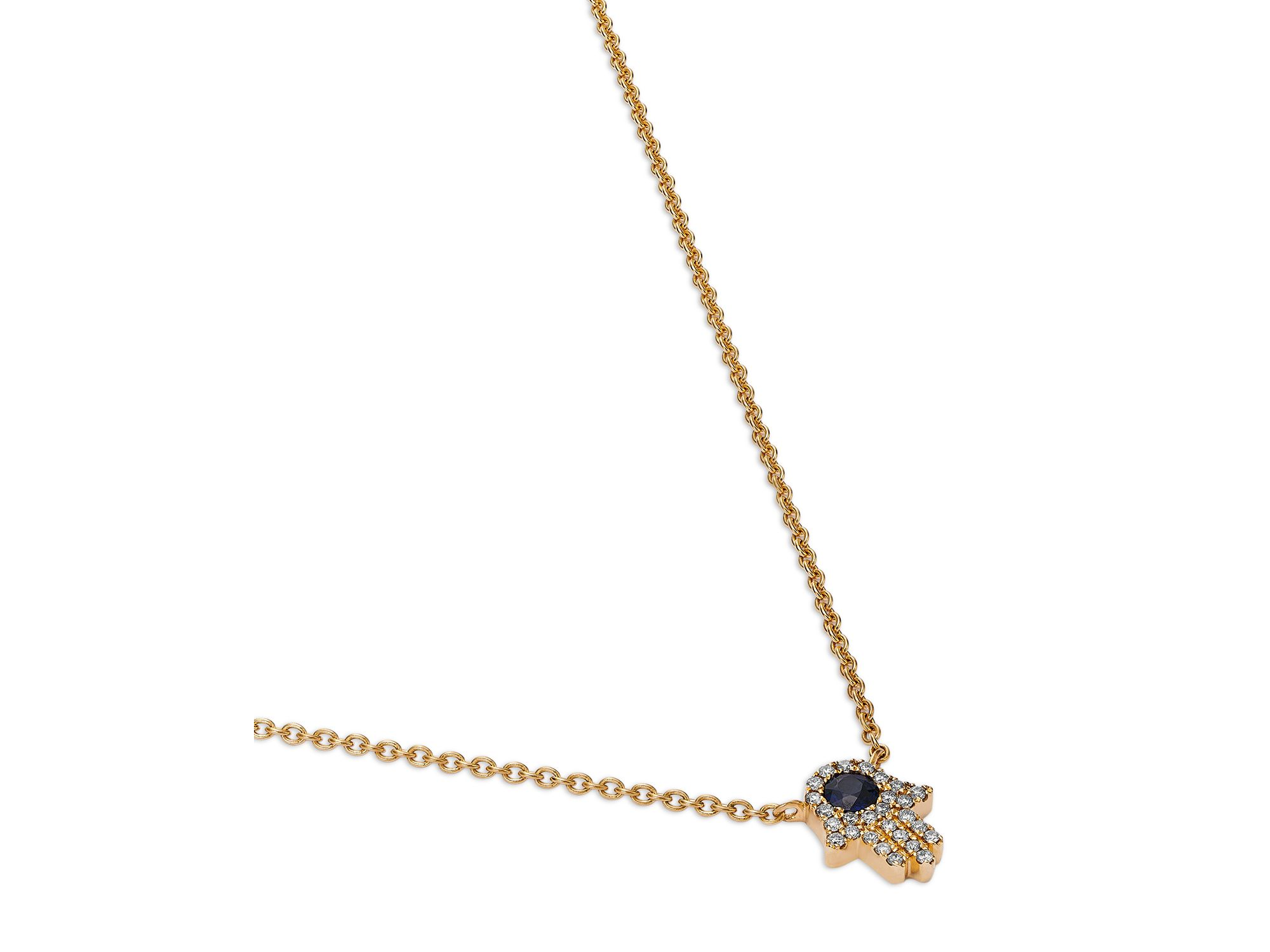 Sapphire & Diamond Hamsa Hand Pendant Necklace in 14K Yellow Gold, 18" — Image 3