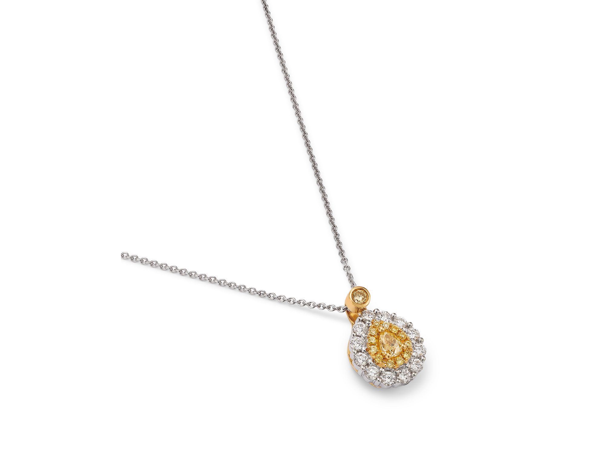Yellow & White Diamond Pear Halo Pendant Necklace in 18K Yellow & White Gold, 0.74 tcw — Image 3