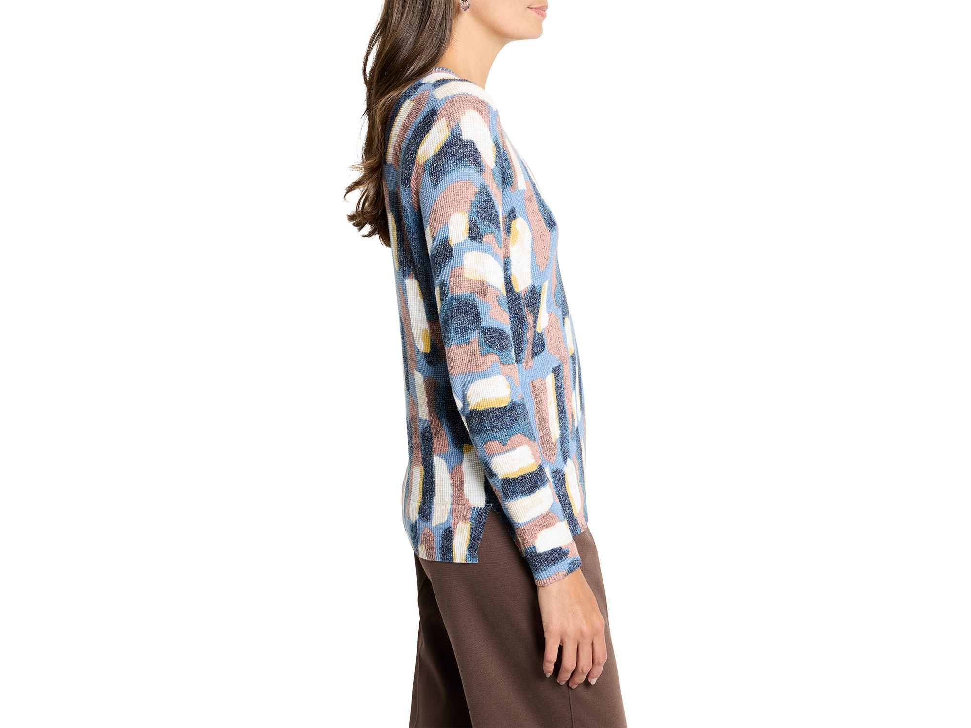 Brushstroke Waffle V Neck Sweater — Image 3