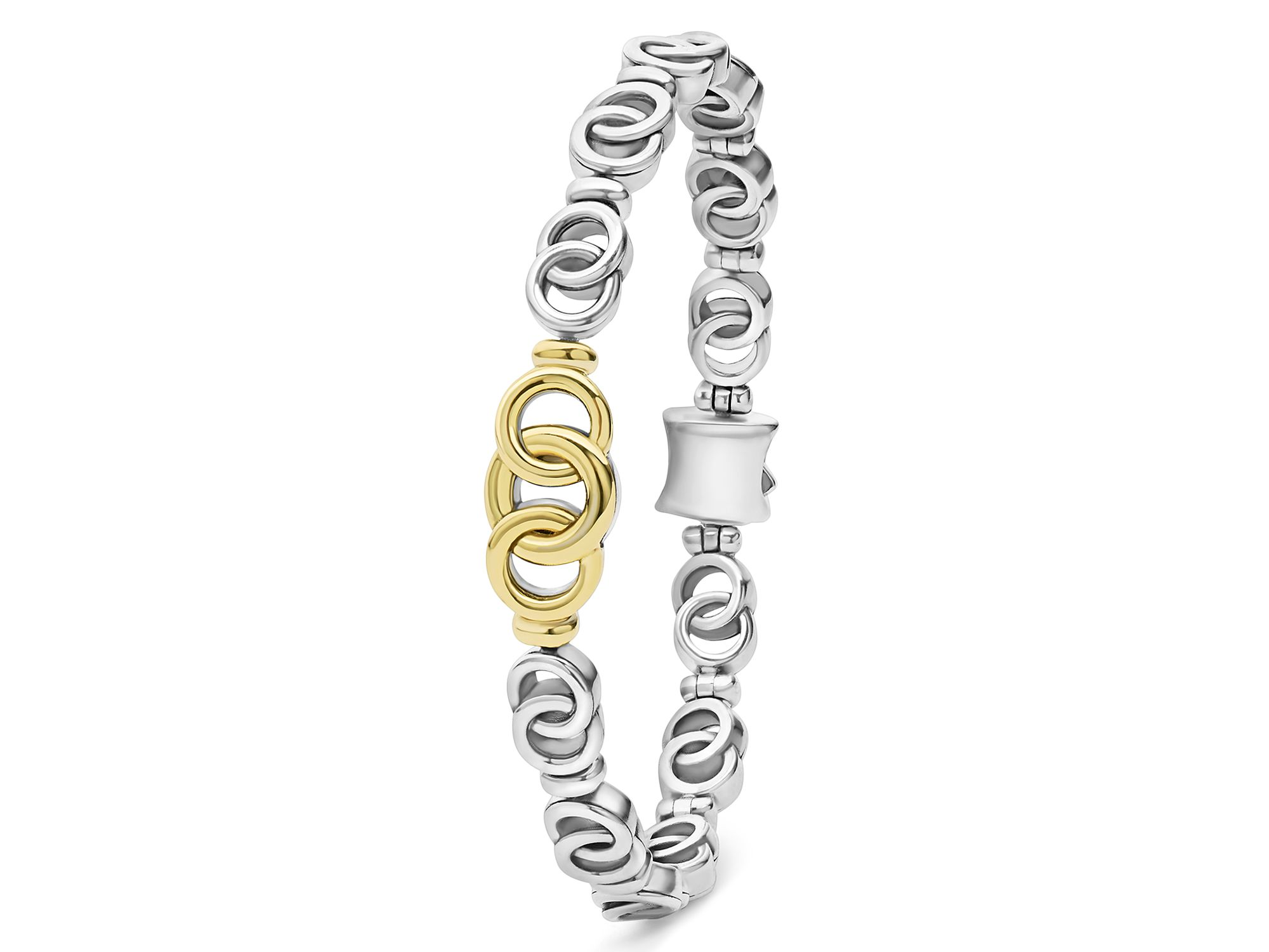 18K Yellow Gold & Sterling Silver Signature Caviar Interlocking Link Bracelet — Image 3
