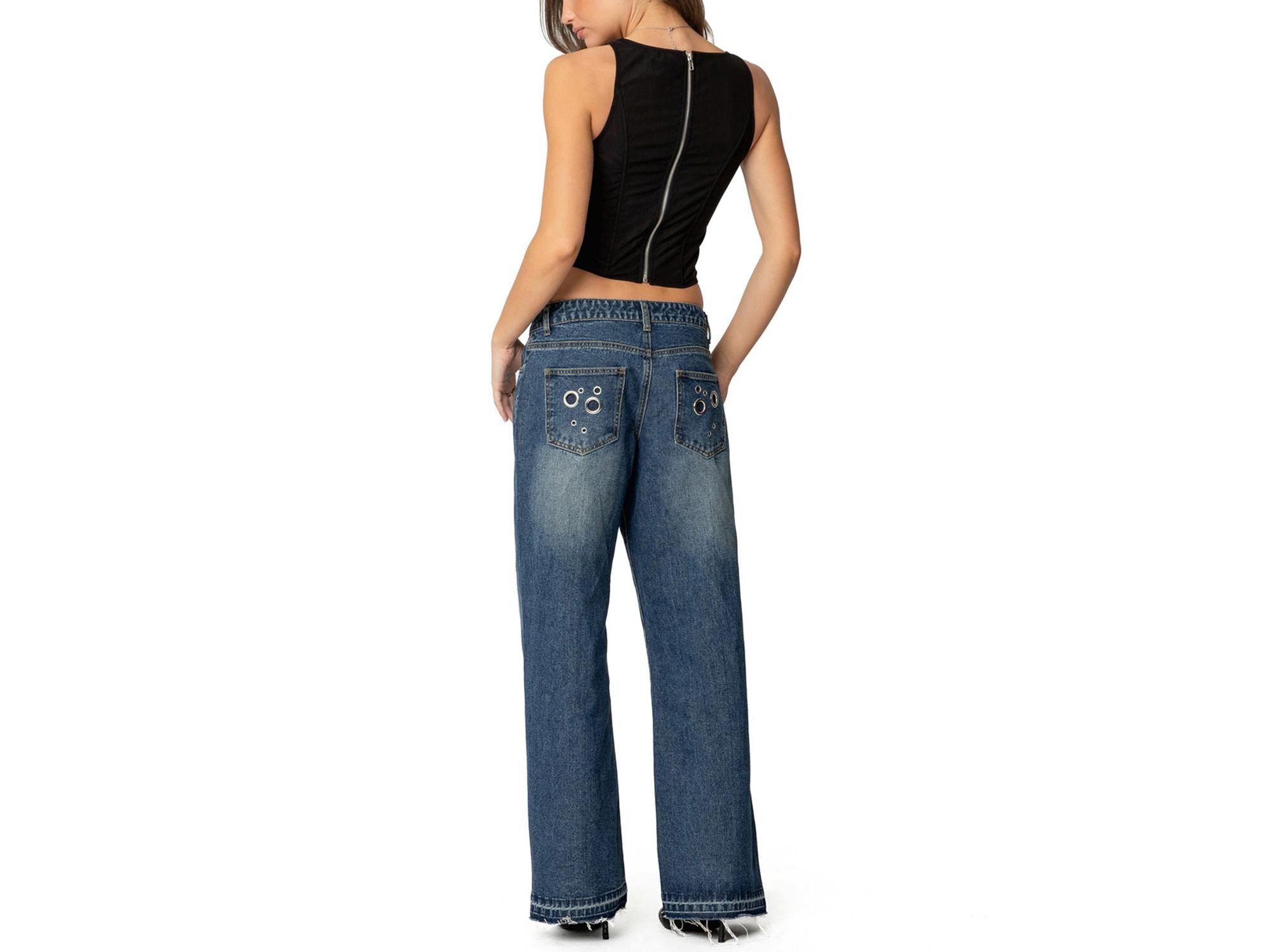 Davis Grommet Low Rise Jeans in Blue Wash — Image 3