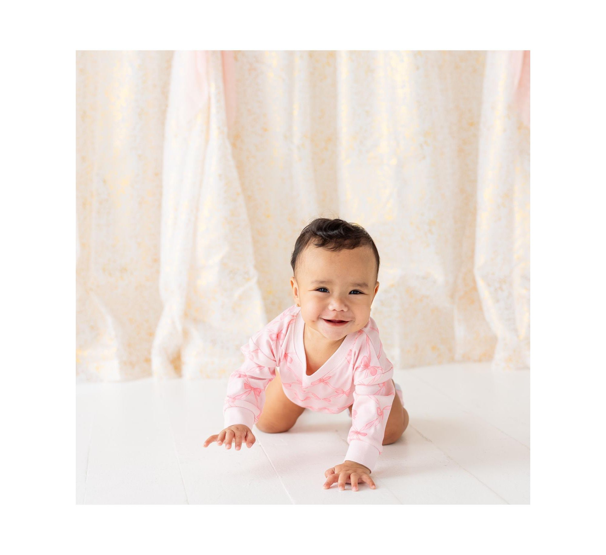 Girls' Bow Trellis Long Sleeve Romper - Baby — Image 3