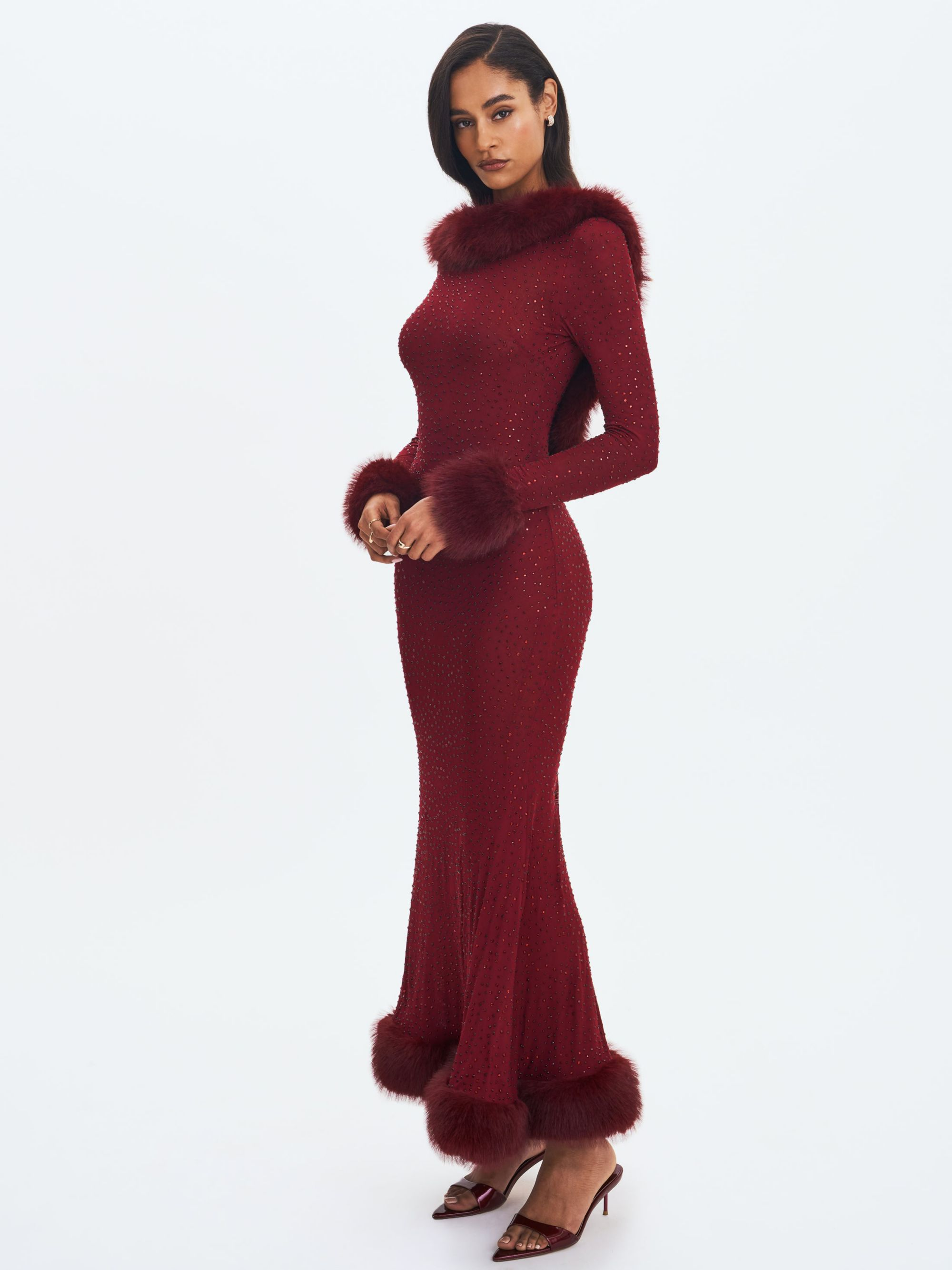Melrose Petite-Length Rhinestone Mesh Low Back Mermaid Dress — Image 9