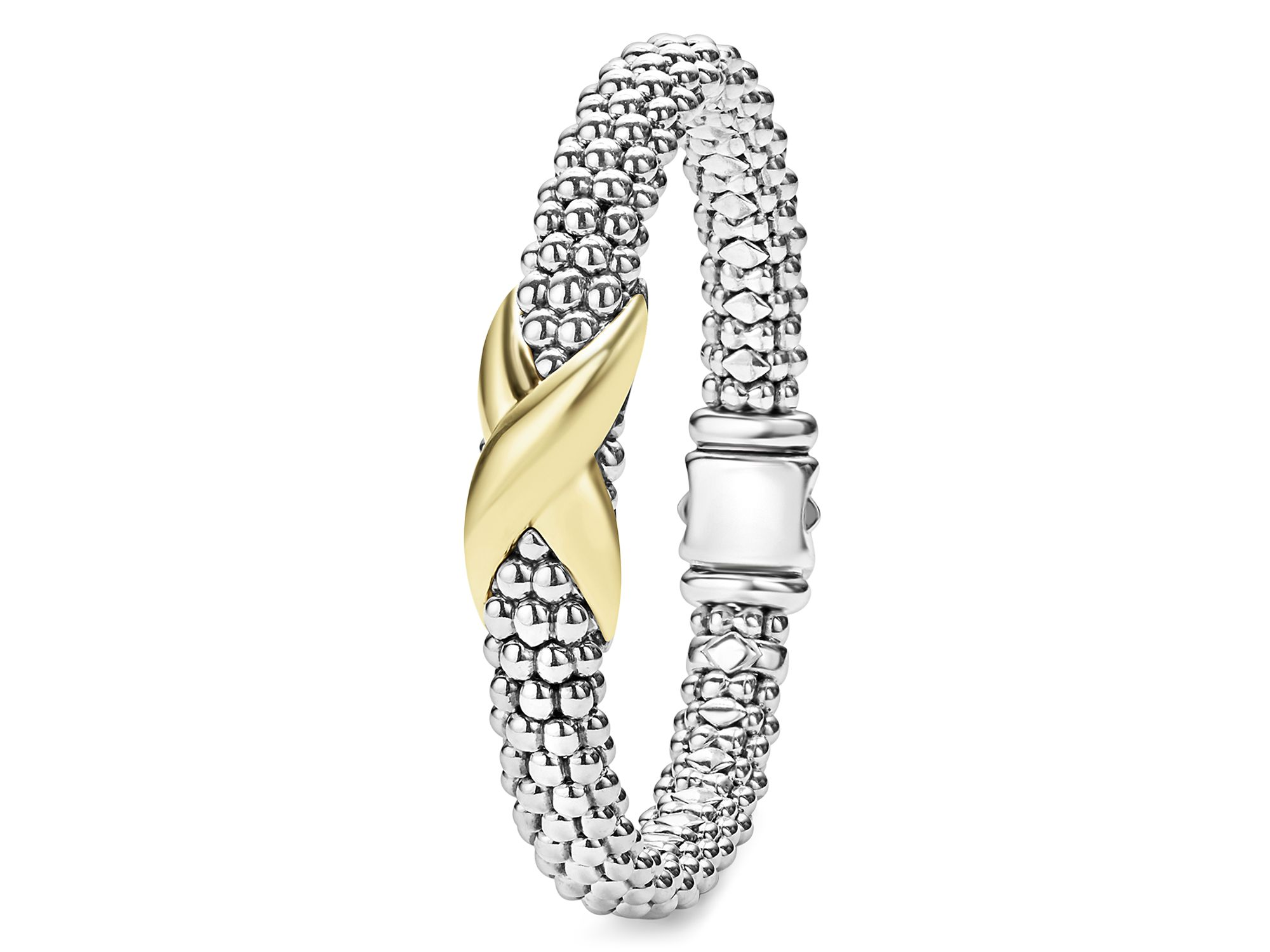18K Yellow Gold & Sterling Silver Embrace X Caviar Bead Link Bracelet — Image 3