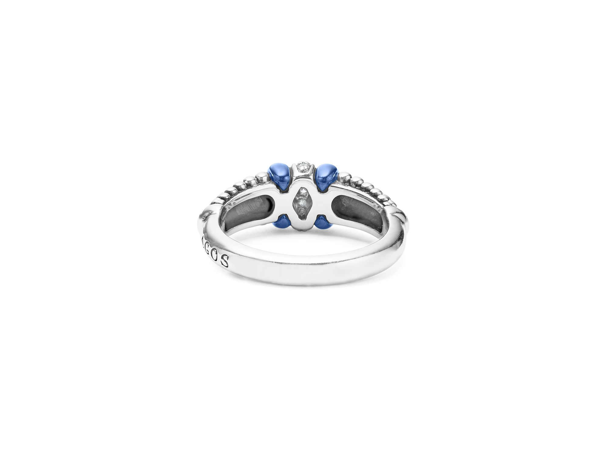 Sterling Silver Diamond & Ultramarine Ceramic Rondelle Bead Ring — Image 3