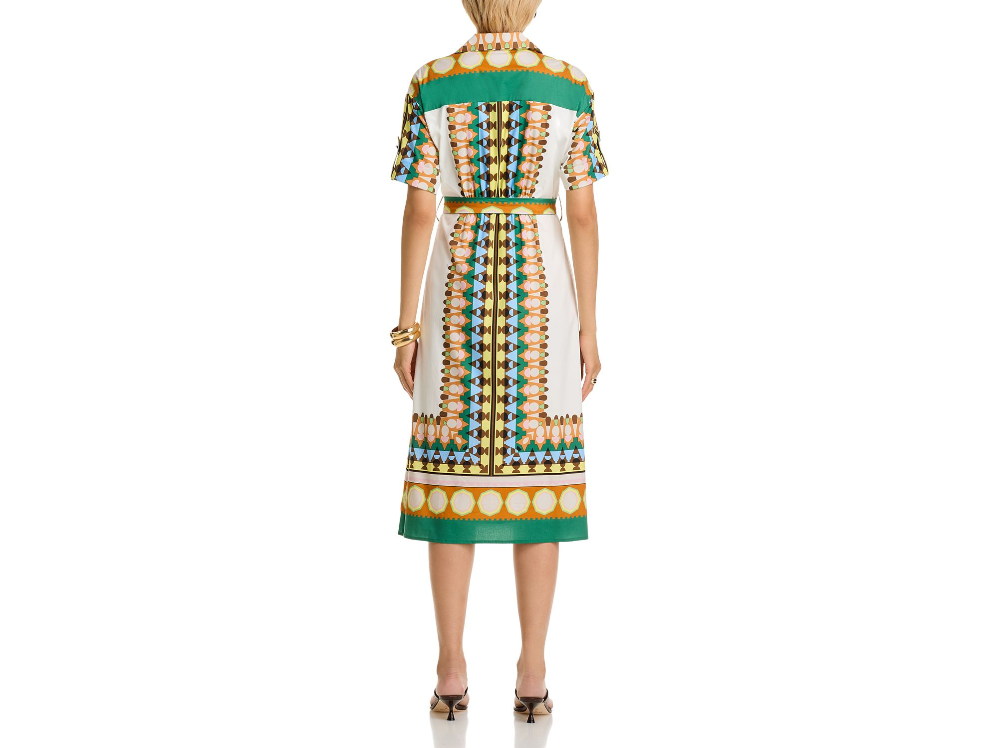 Printed Elbow Sleeve Tie Waist Dress — Image 3