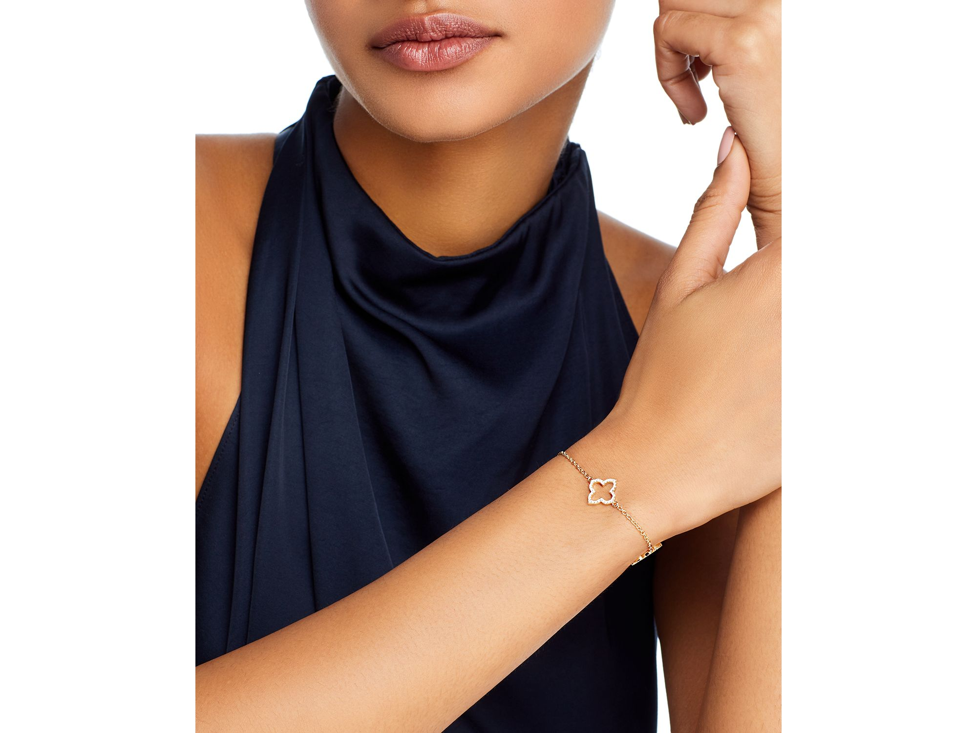 Diamond Clover Station Collection Bracelet in 14K Gold, 0.38 tcw — Image 3