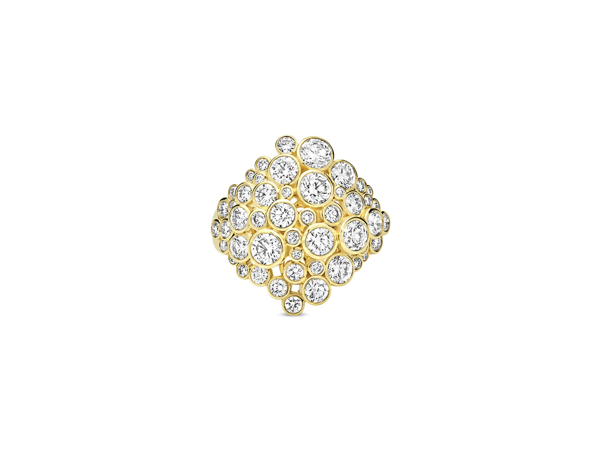 18K Yellow Gold Fizz Diamond Bezel Cluster Statement Ring — Image 3