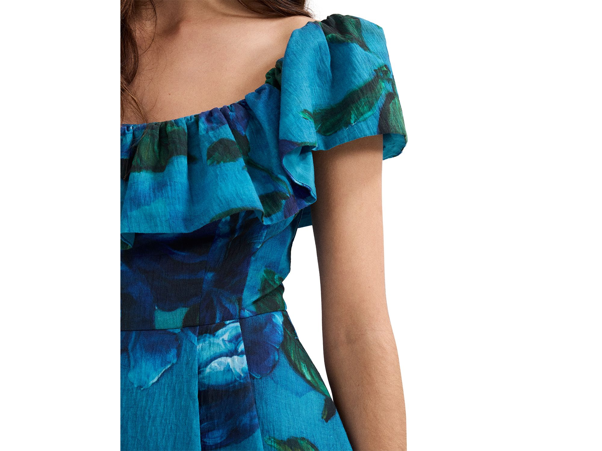 Brianne Blue Floral Ruffle Midi Dress — Image 4