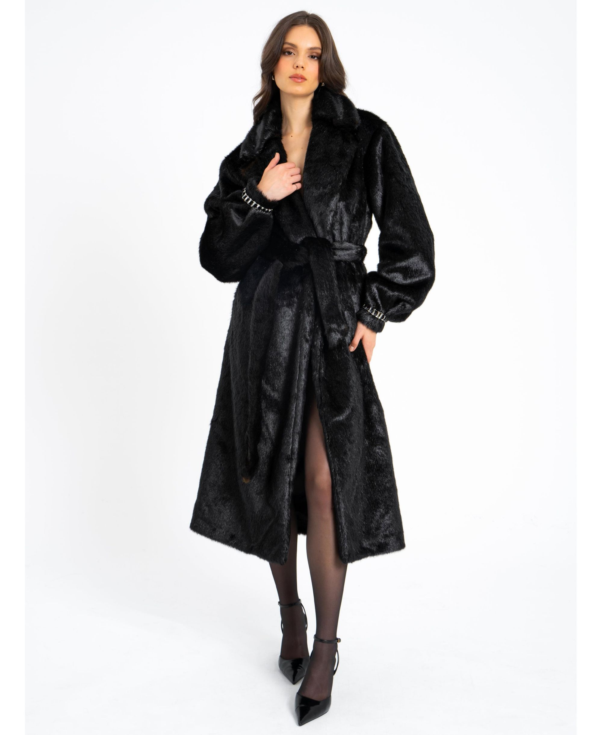 Yahia Long Faux Mink Coat — Image 11