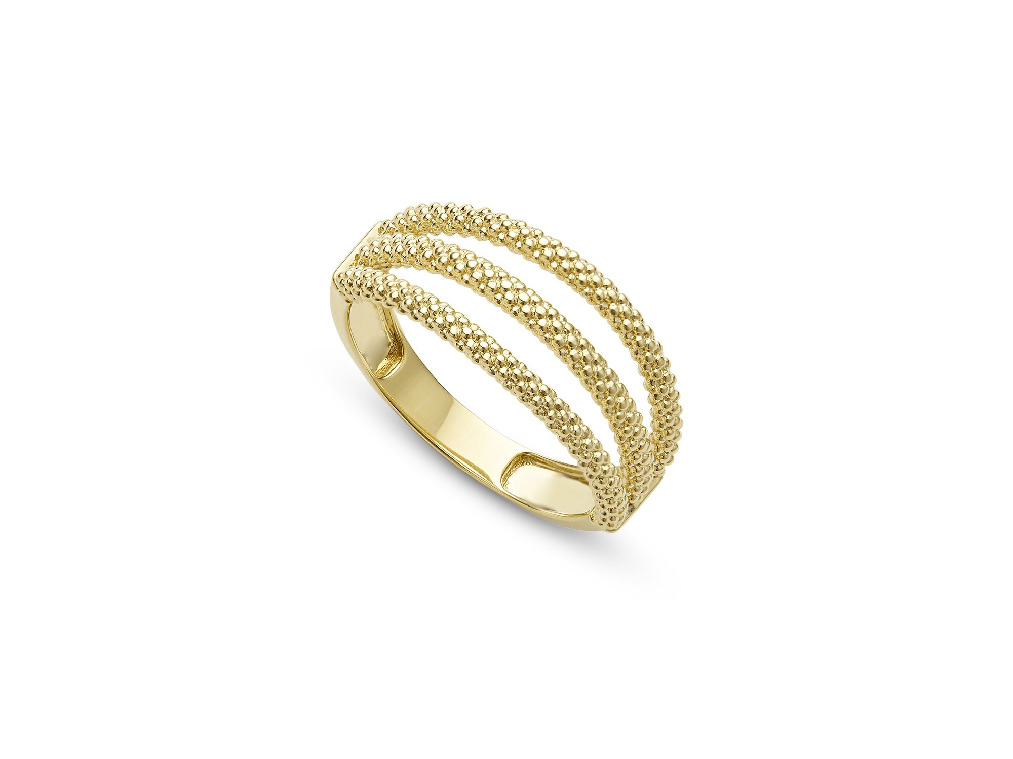 18K Yellow Gold Signature Caviar Triple Row Beaded Rings — Image 4