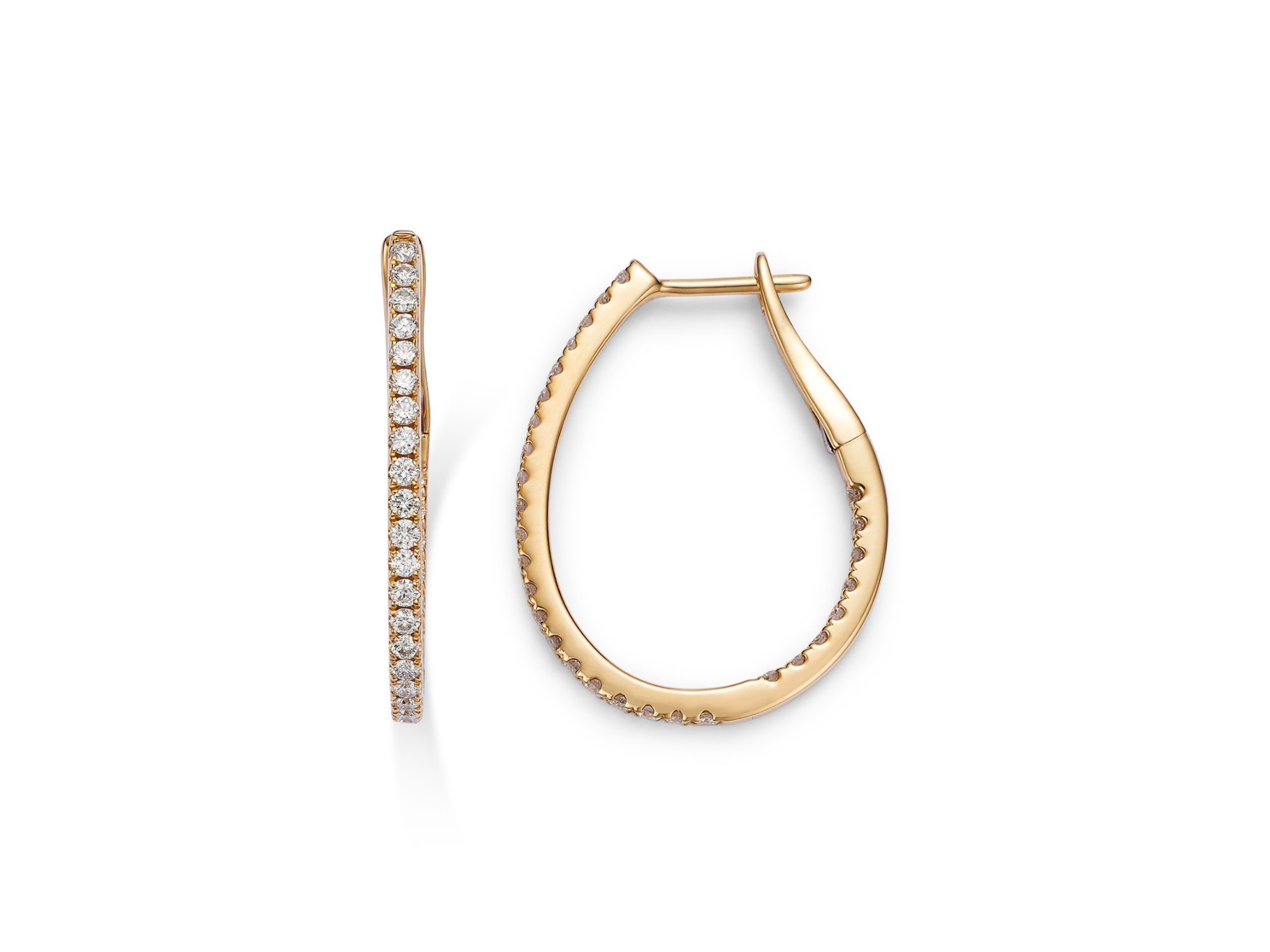 Diamond Inside Out Oval Hoop Earrings in 14K Yellow Gold, 0.75 tcw — Image 3