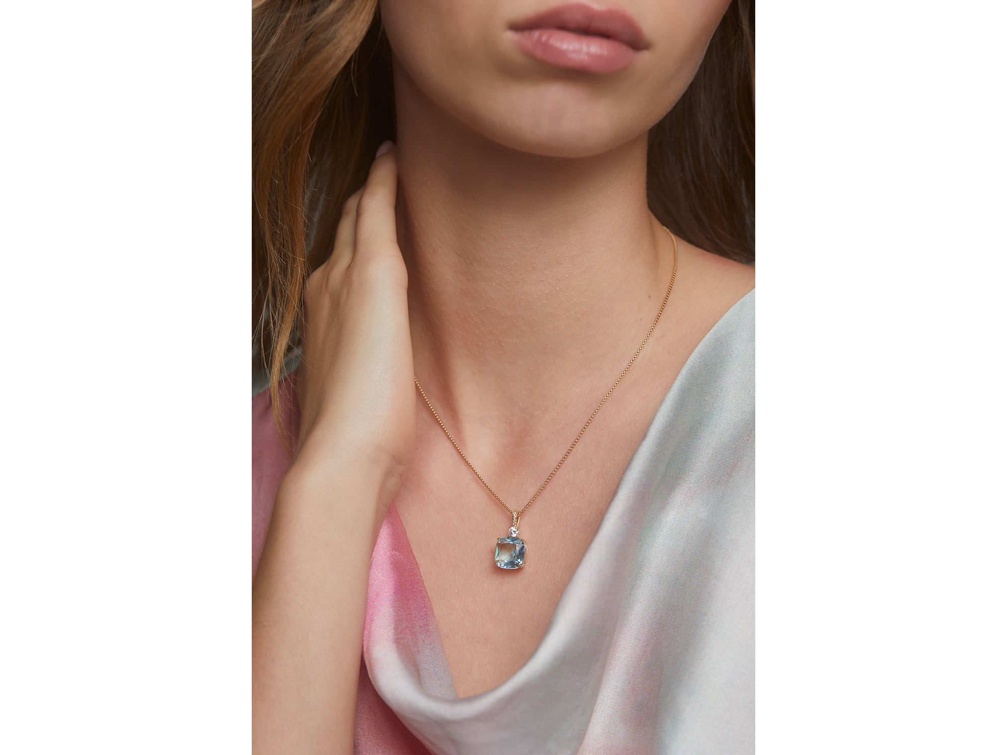 Macaron Cubic Zirconia Pendant Necklace in 18K Gold Plated, 16"-18" — Image 3