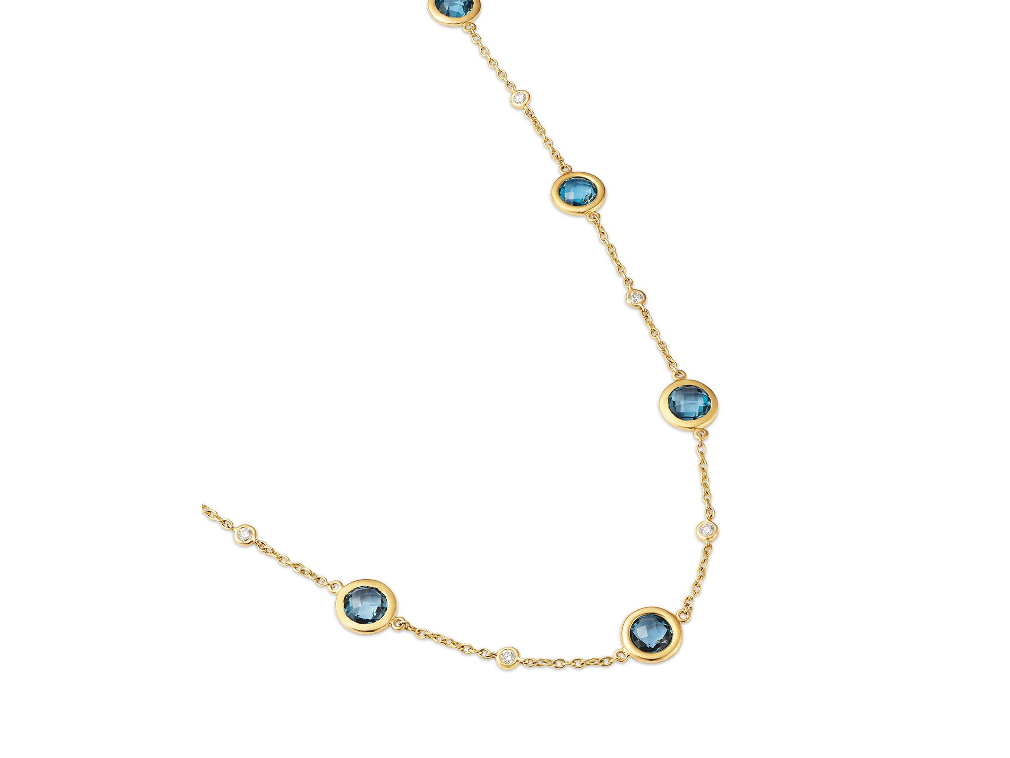 Blue Topaz & Diamond Station Collar Necklace in 14K Yellow Gold — Image 3