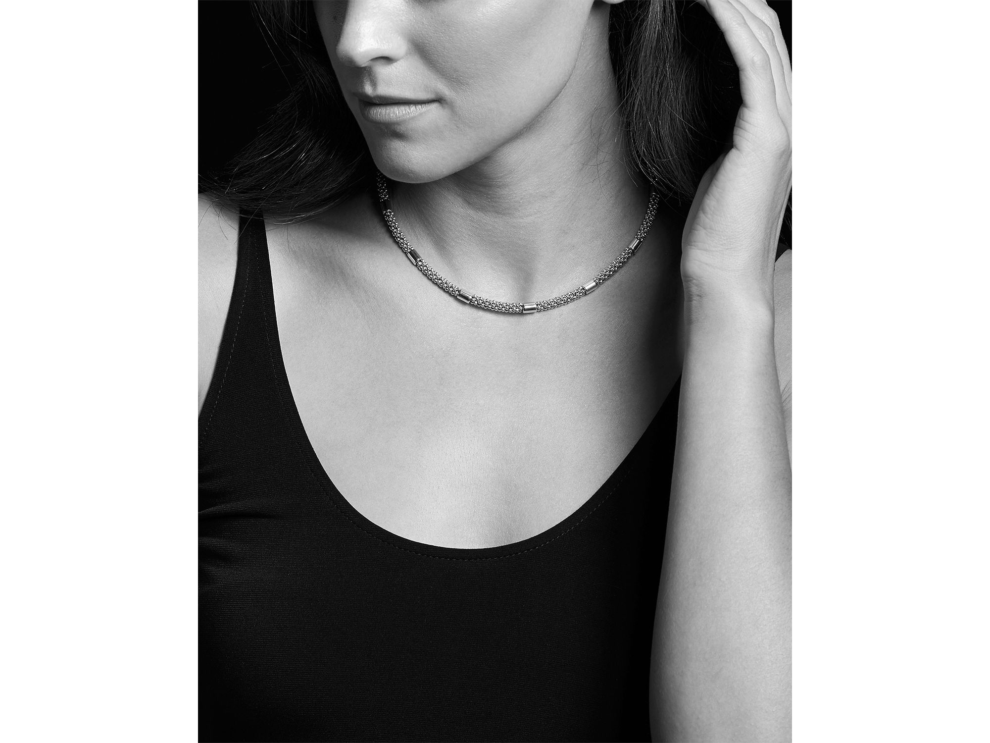 18K Yellow Gold & Sterling Silver High Bar Station Necklace, 16" — Image 3