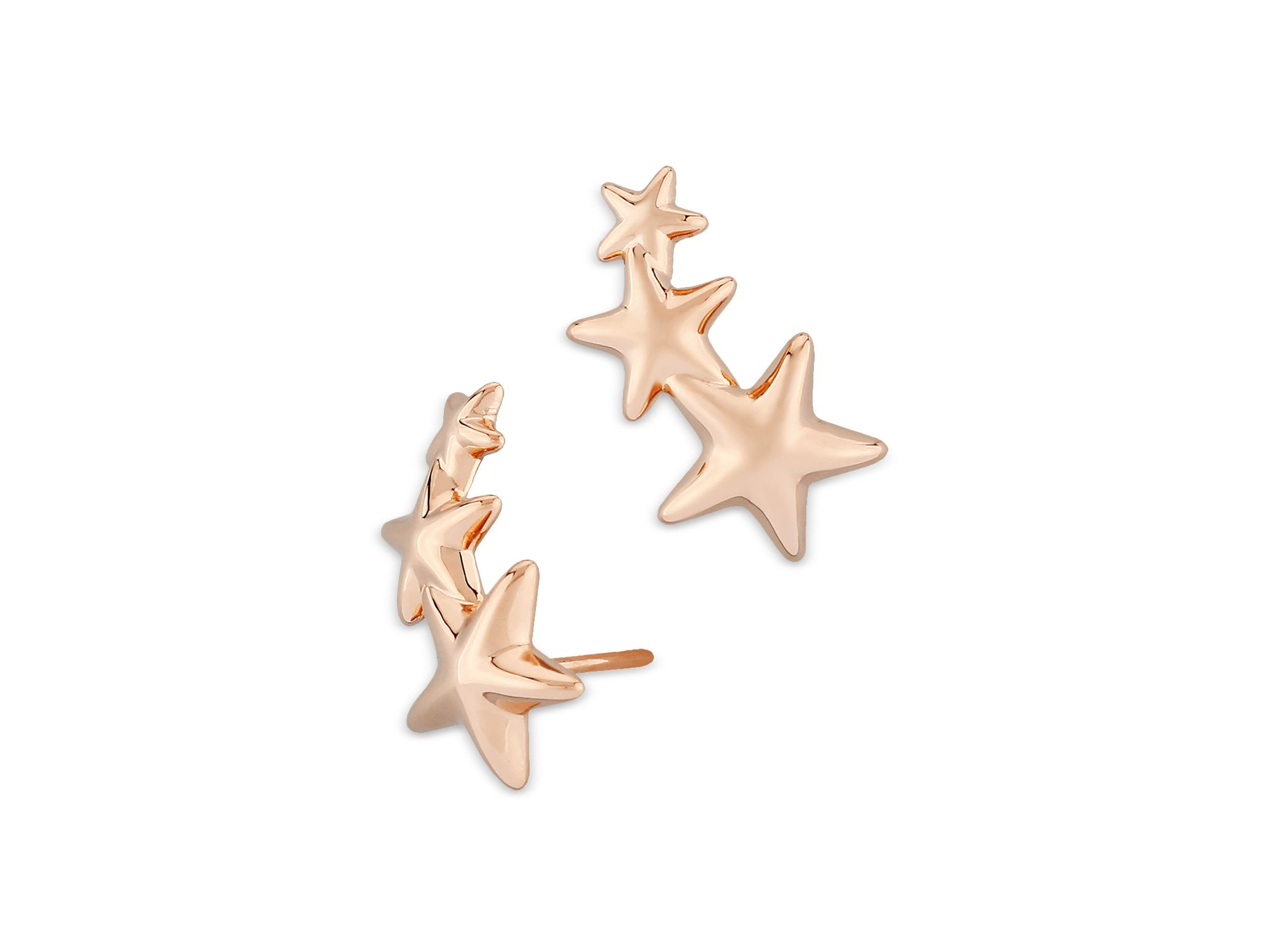 14K Yellow or Rose Gold Triple Star Climber Earrings — Image 4