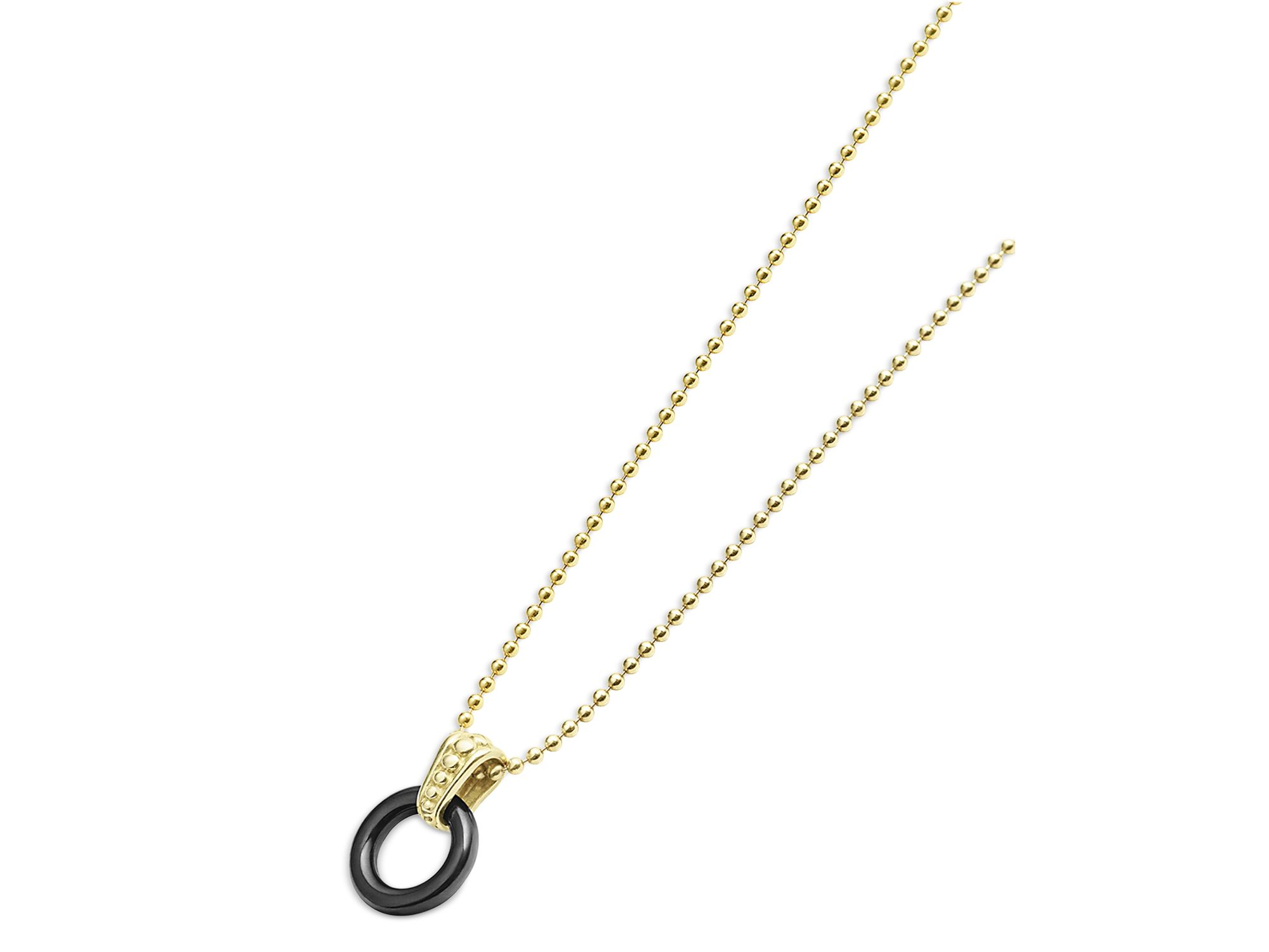 Meridian 18K Yellow Gold Black Caviar Ceramic 9mm Circle Pendant Necklace, 18" — Image 3