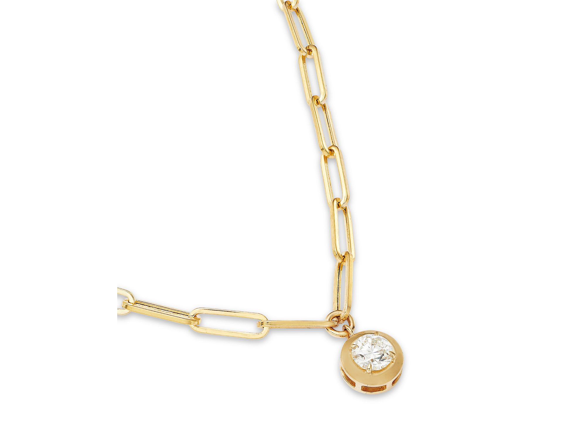 Diamond Bezel Solitaire Paperclip Link Pendant Necklace in 14K Yellow Gold, 0.7 tcw — Image 3
