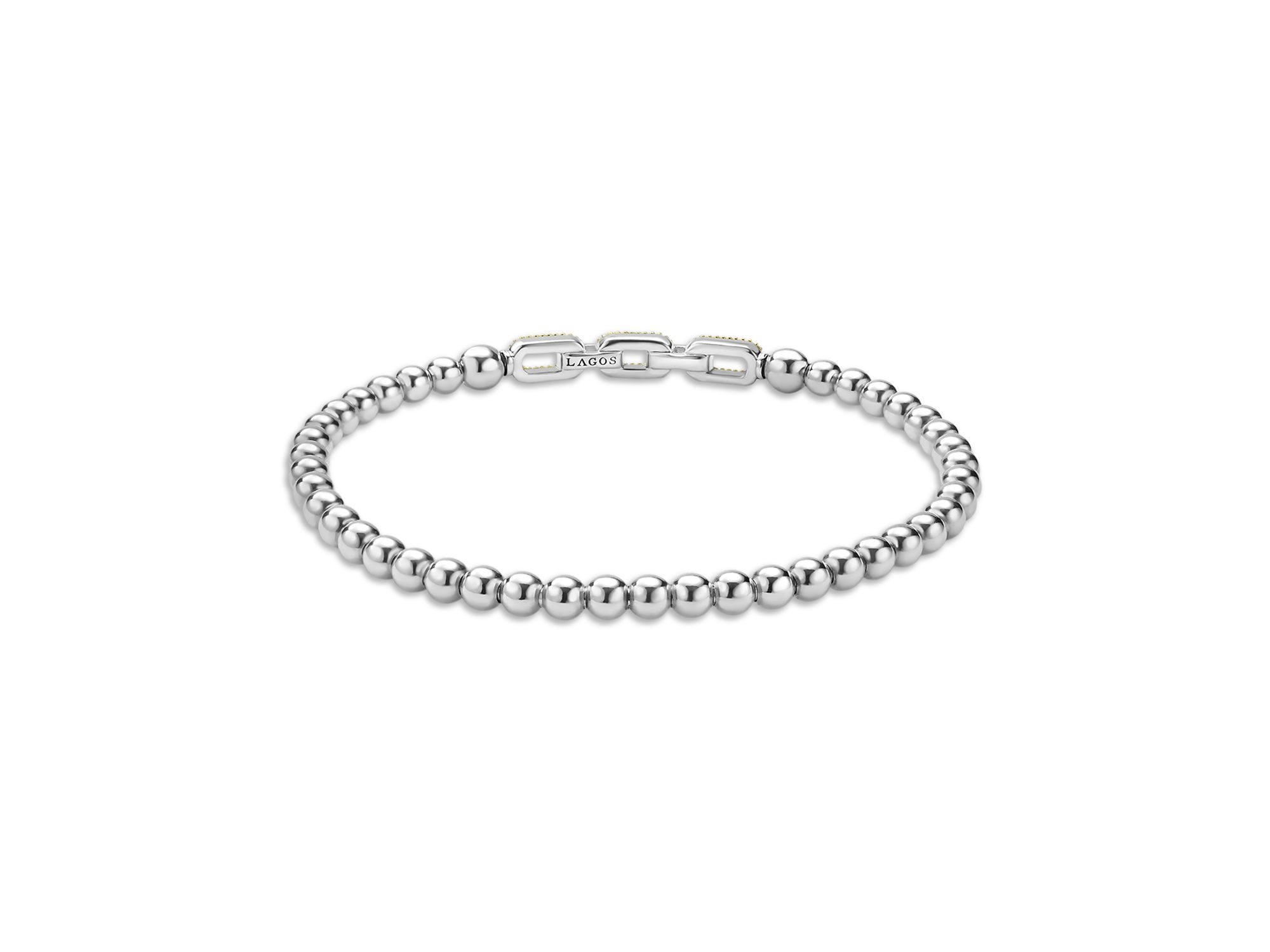 18K Yellow Gold & Sterling Caviar Lux Diamond Beaded Stretch Bracelet — Image 5