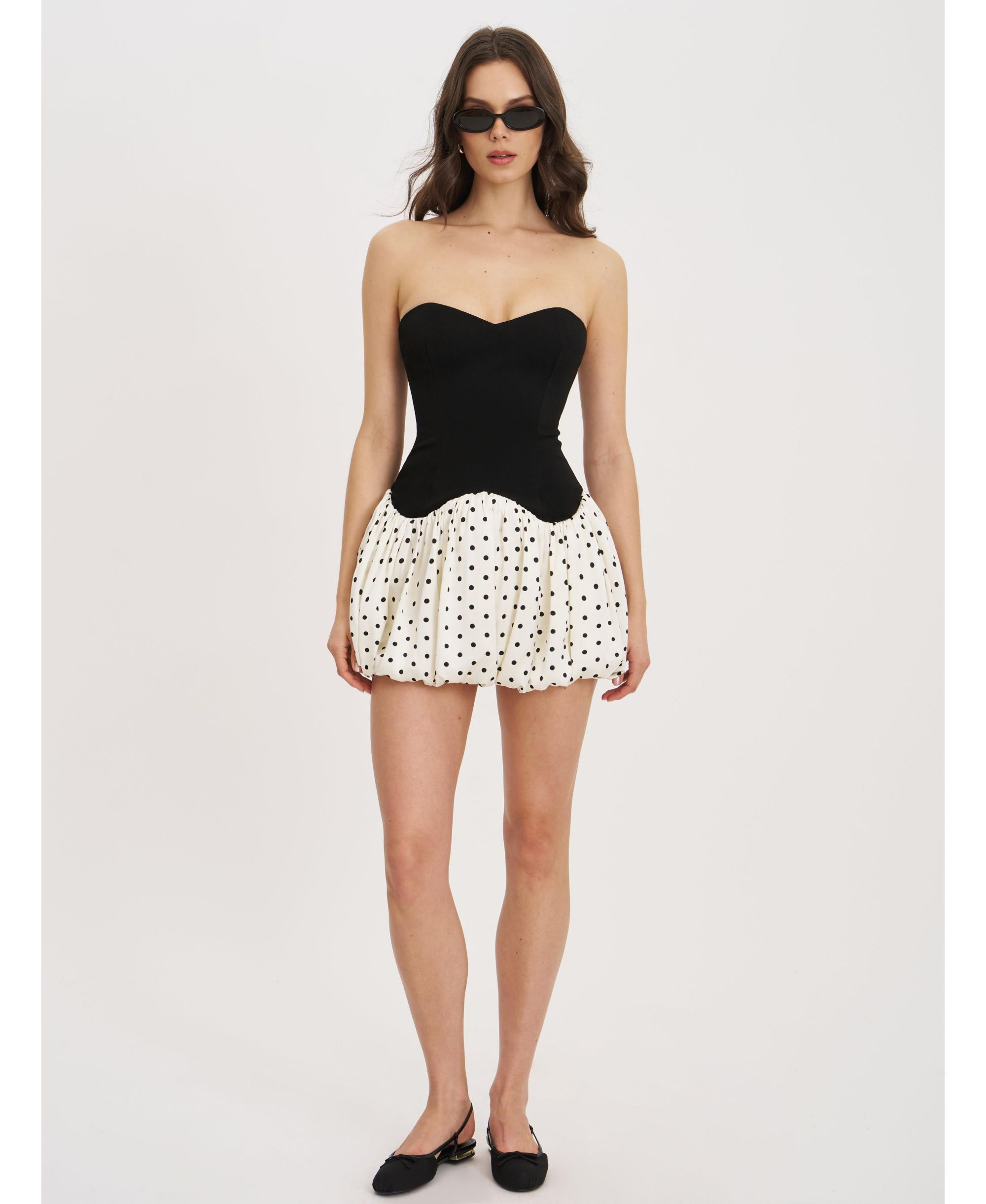Dahliana Polka Dot Bubble Hem Corset Mini Dress — Image 7