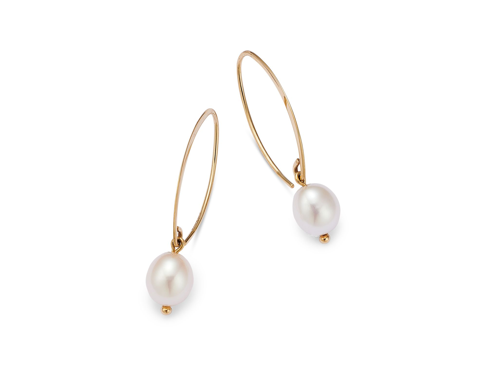 Simple Sweep Earrings with Cultured Freshwater Pearl Drops in 14K Yellow Gold, 8mm - Exclusive — Image 5