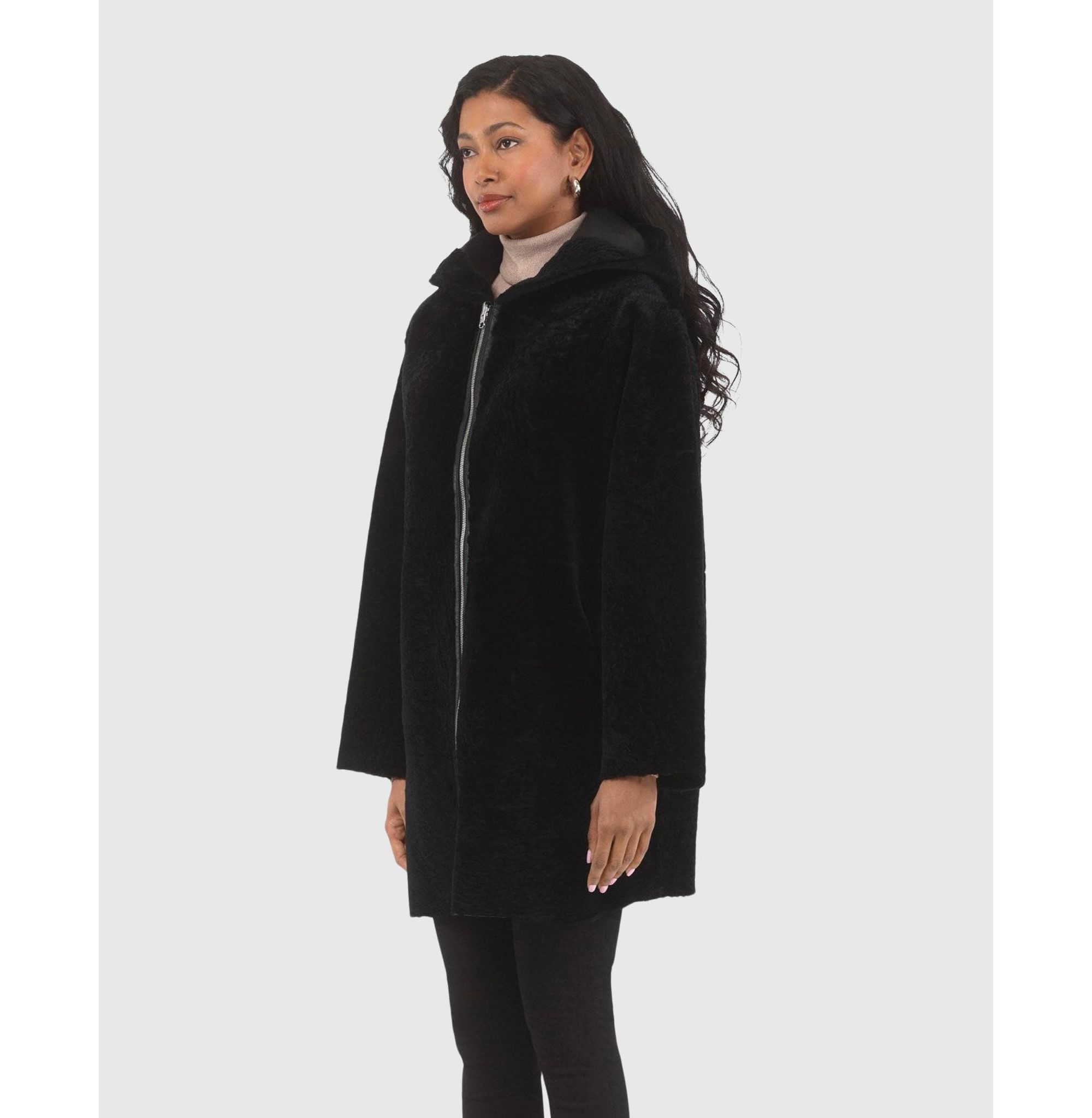 Reversible Textured Shearling Parka Coat — Image 3