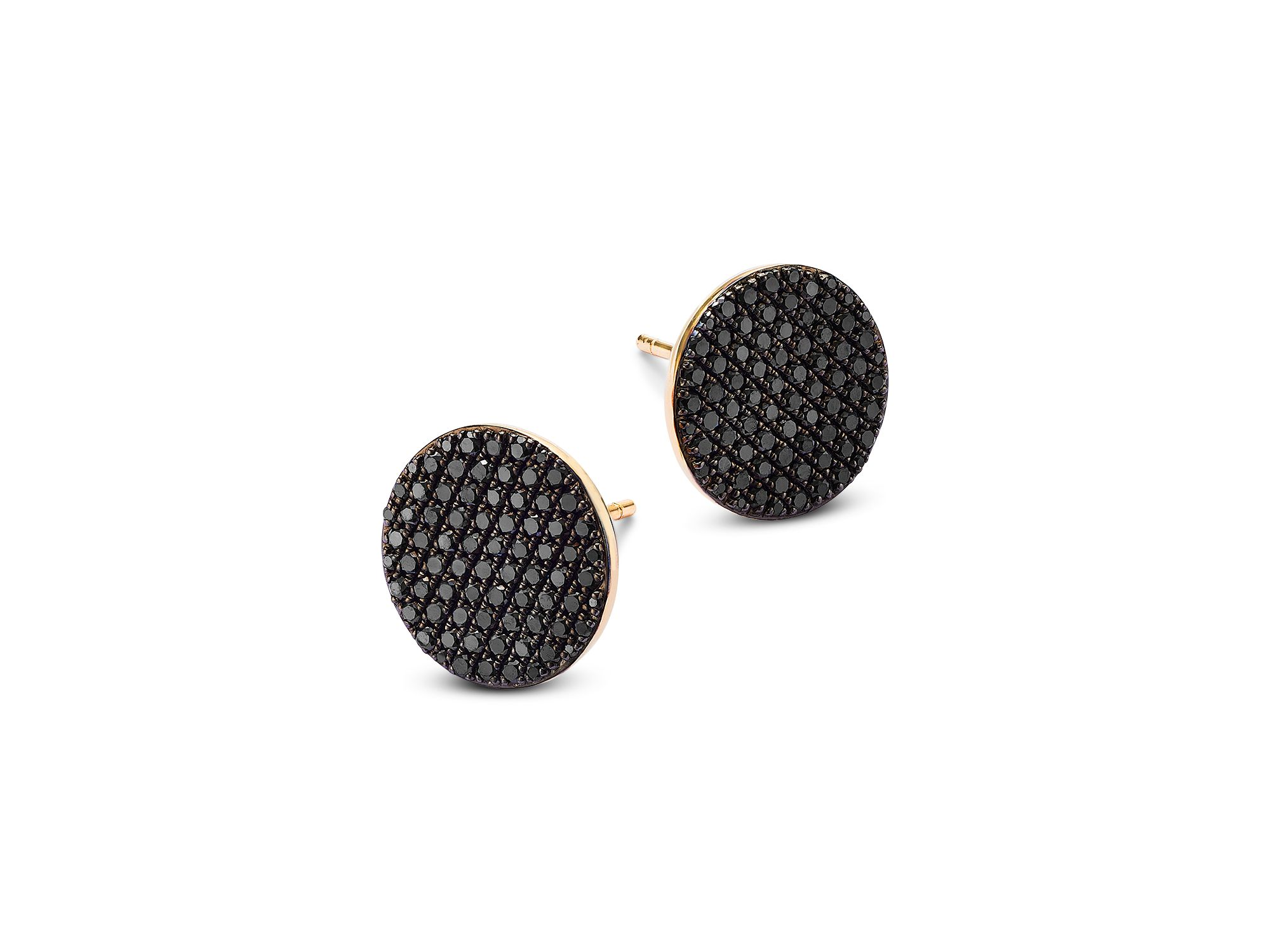 Black Diamond Pavé Disc Button Stud Earrings in 14K Yellow Gold, 1.0 tcw — Image 3