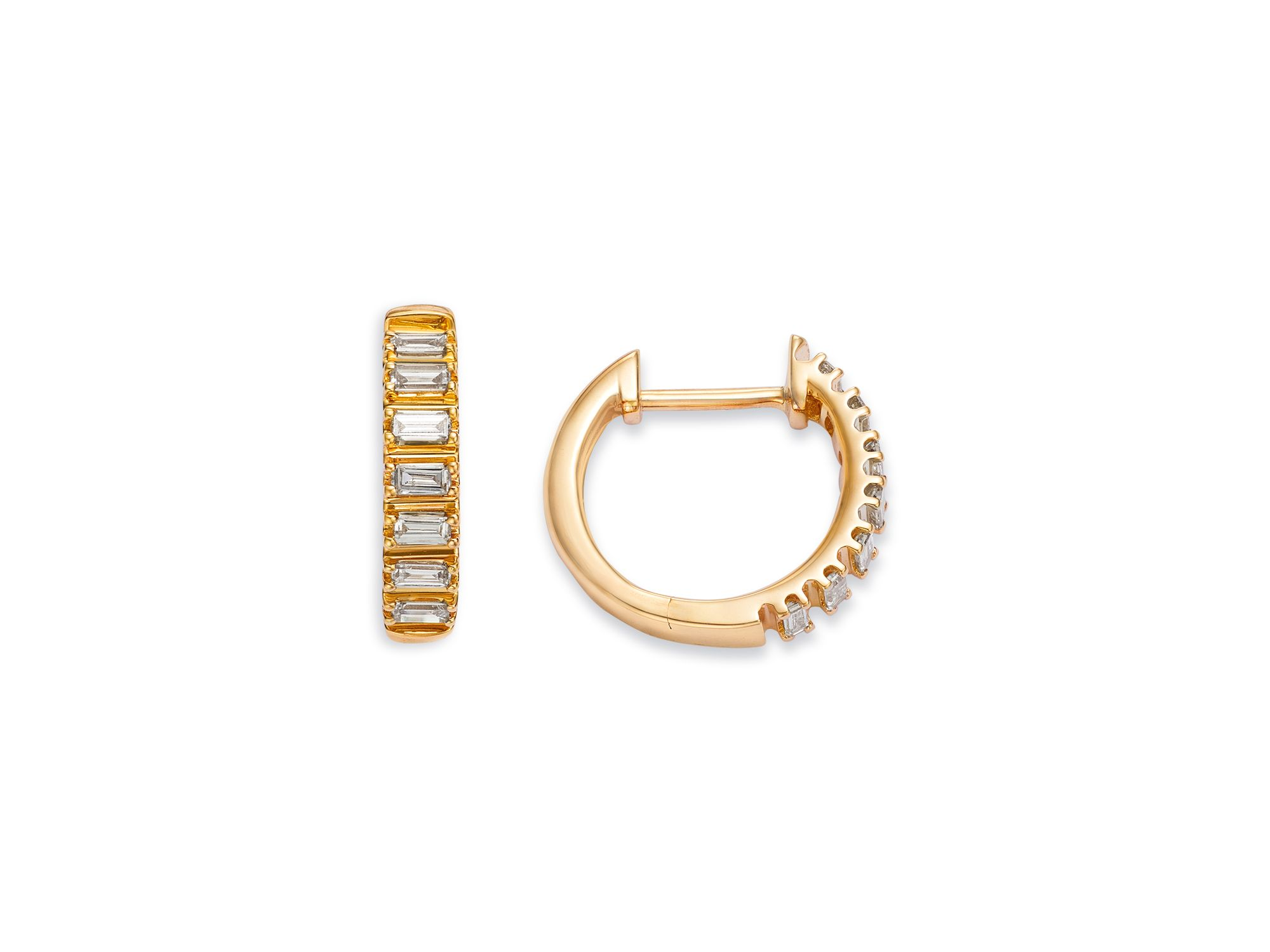 Diamond Baguette Huggie Hoop Earrings in 14K Yellow Gold, 0.25 tcw — Image 3