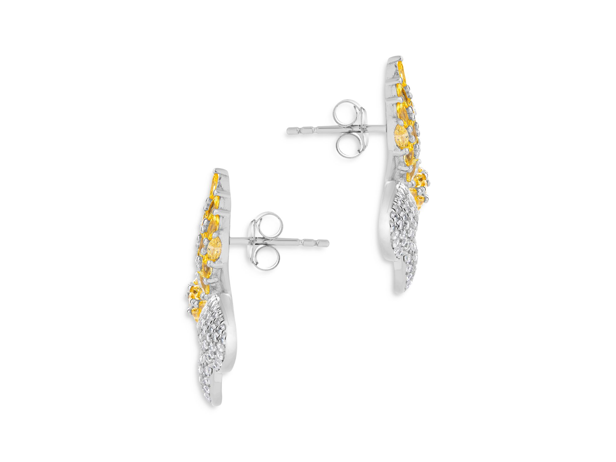 Heidi Cubic Zirconia Flower Stud Earrings in Rhodium Plated — Image 3