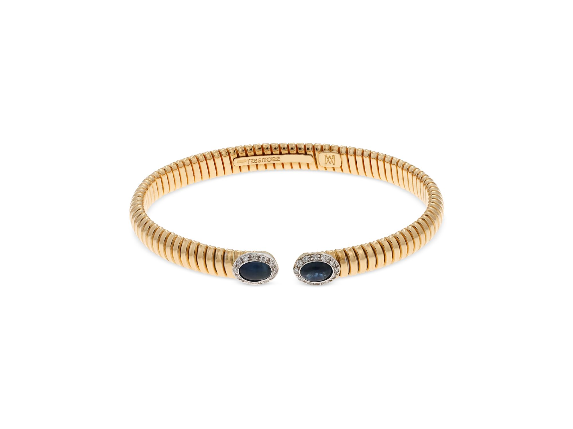 18K Yellow Gold Via Giardino Tubogas Domed Sapphire Cabochon & Diamond Bracelet — Image 4