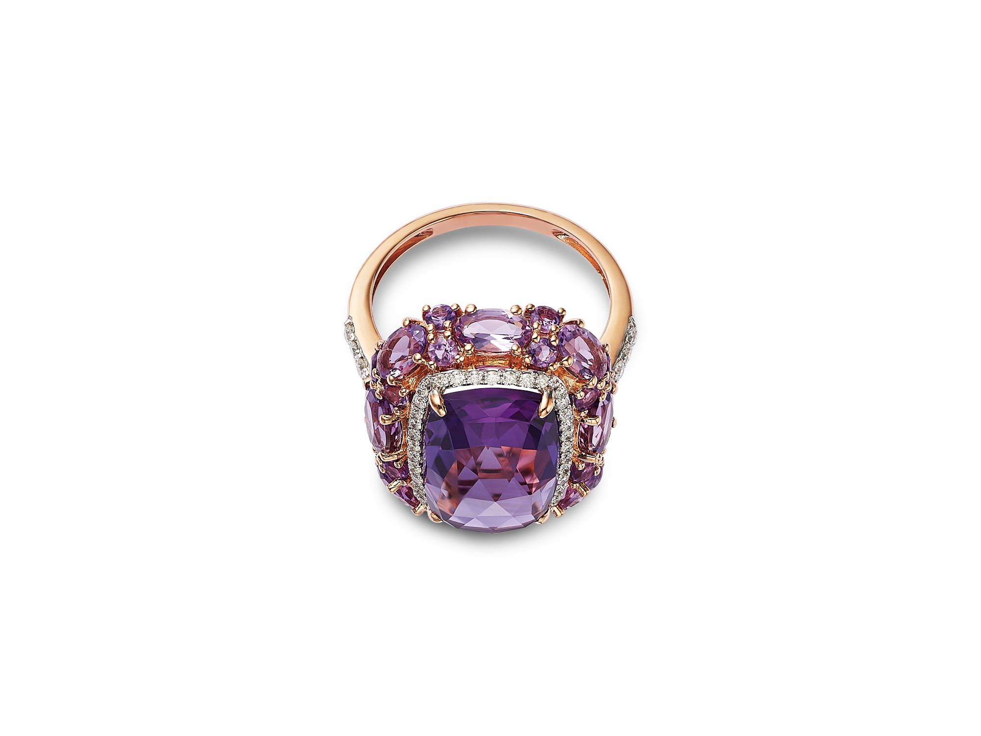 Amethyst & Diamond Halo Ring in 14K Rose Gold — Image 3