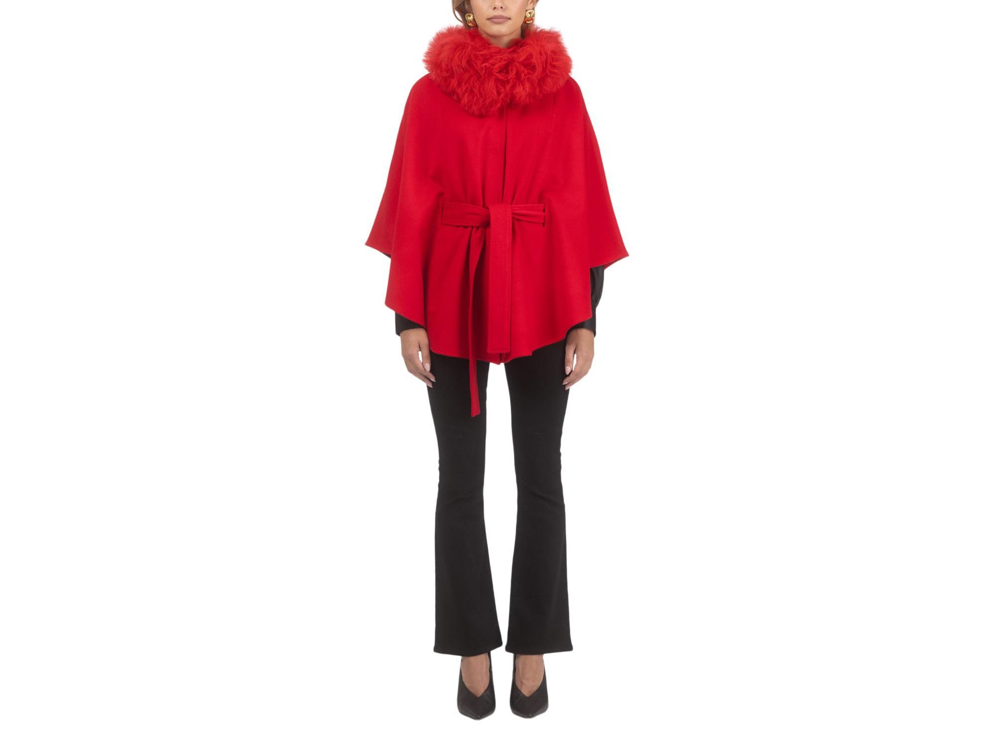 Select Wool Belted Cape with Select Lamb Collar — Image 4