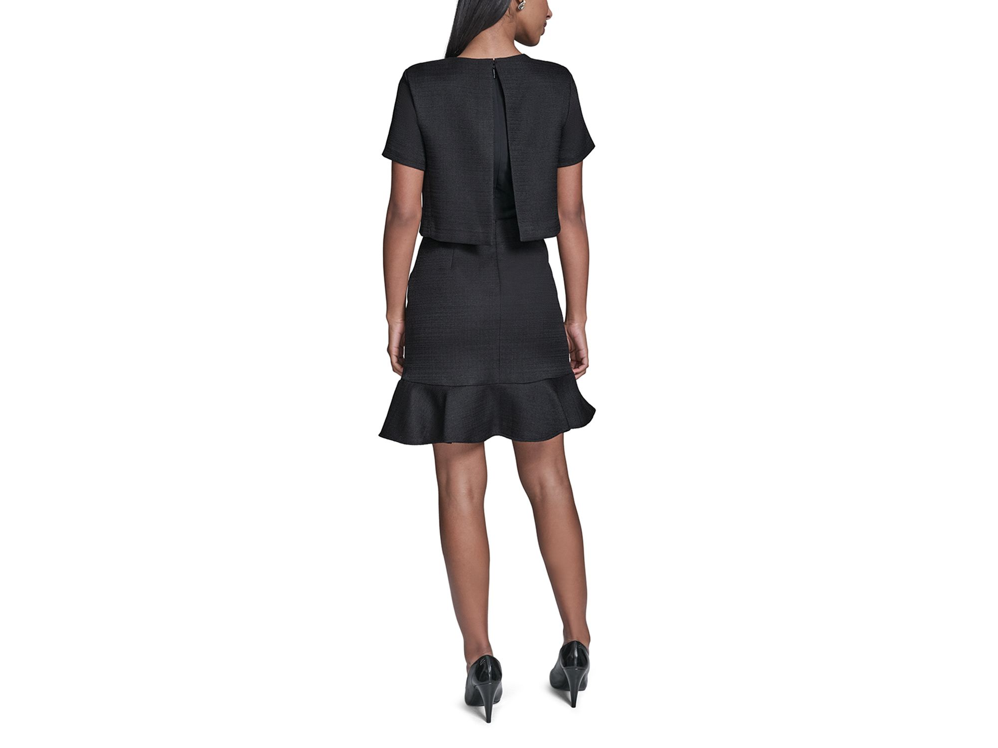 Flower Button Short Sleeve Summer Tweed Dress — Image 5