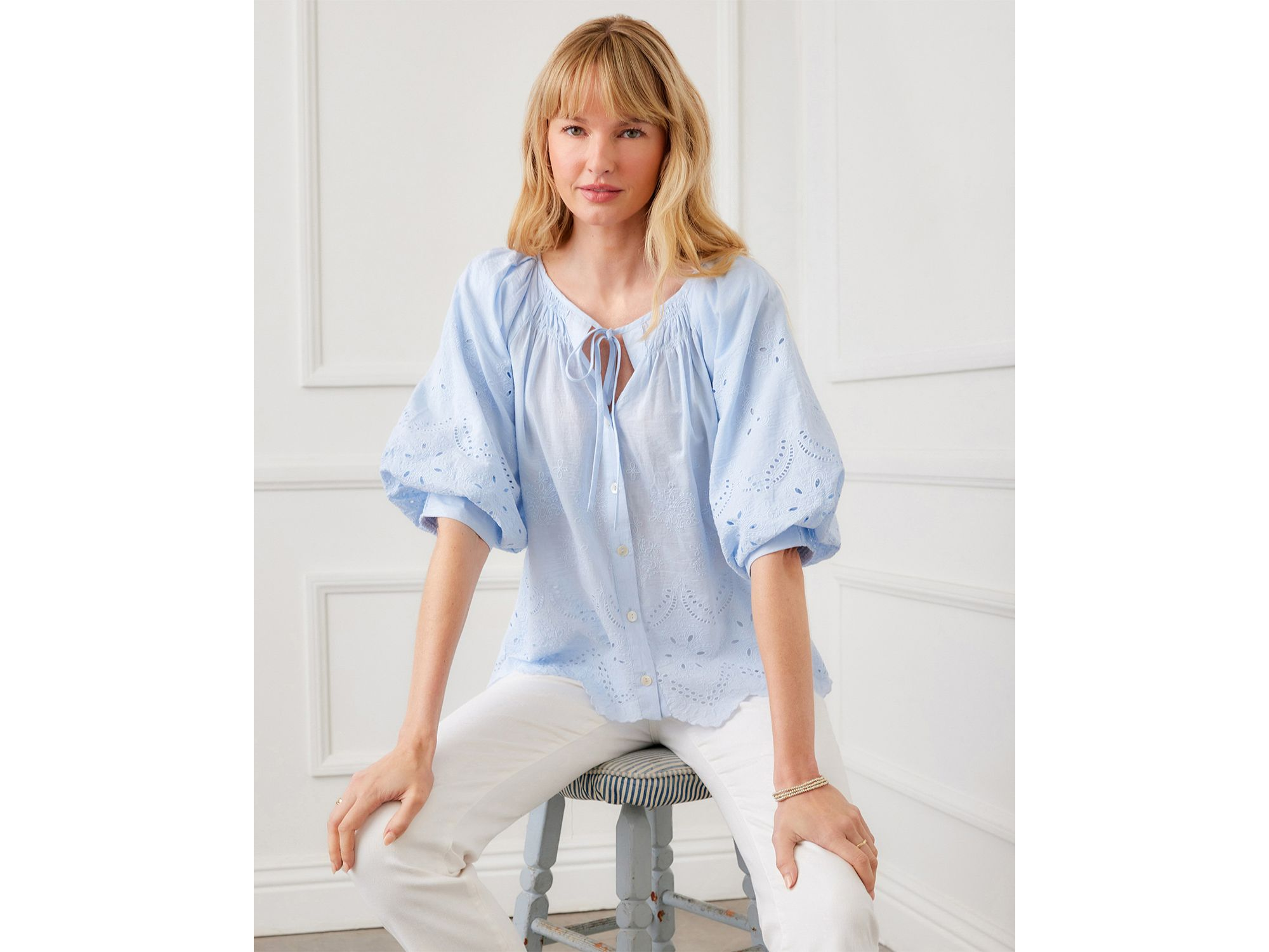 Puff Sleeve Embroidered Top — Image 3