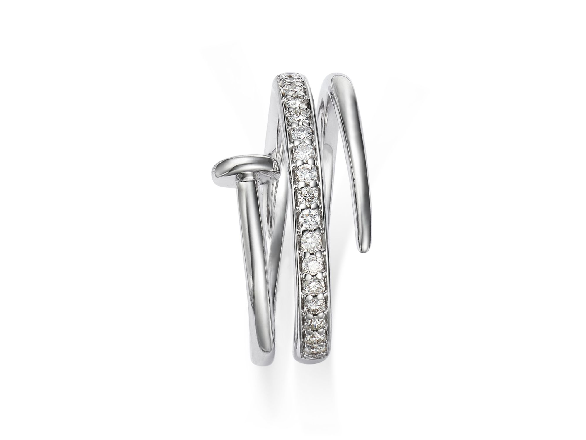 Diamond Nail Coil Ring in 14K White Gold, 0.20 tcw — Image 3
