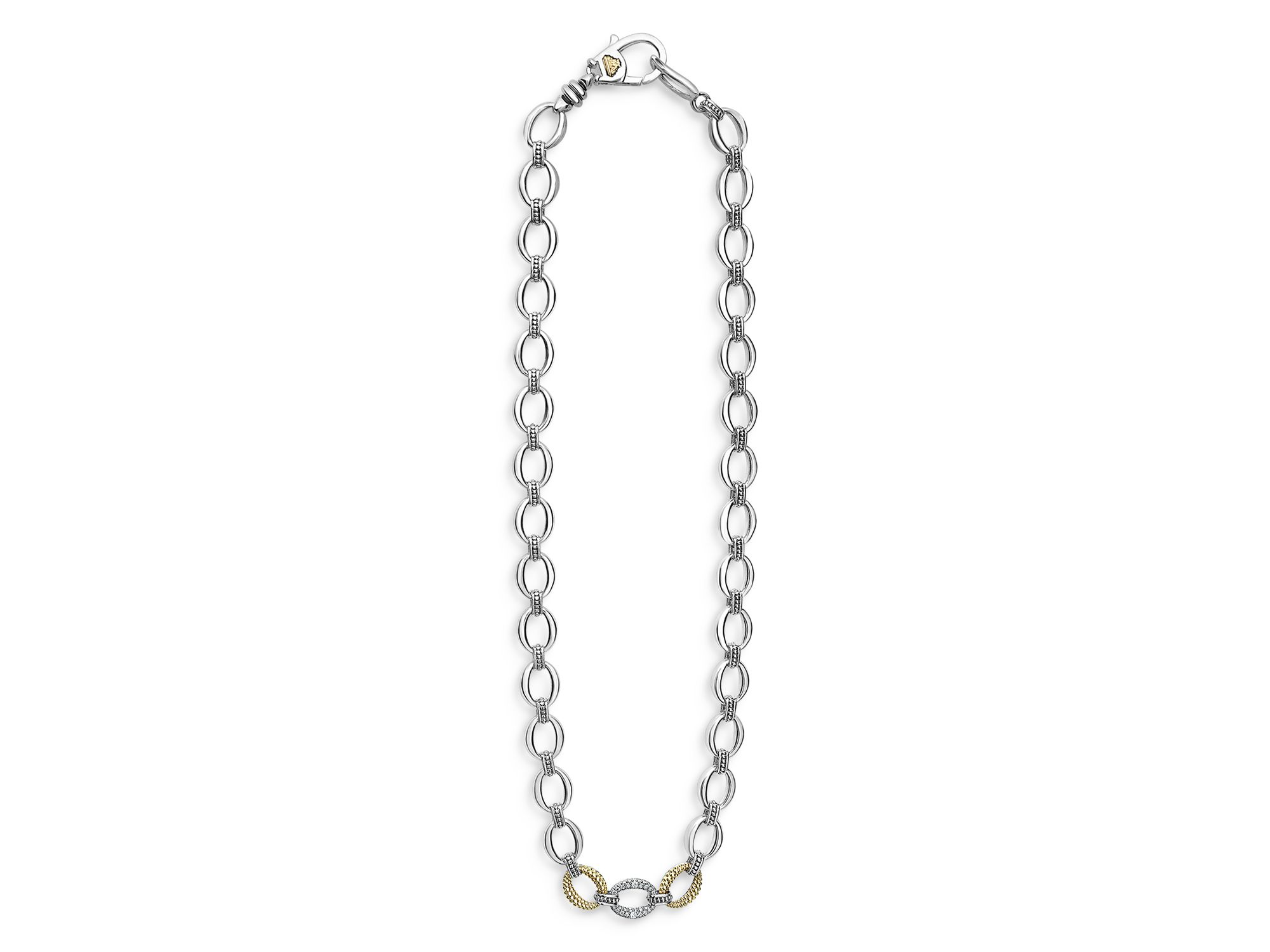Sterling Silver & 18K Yellow Gold Caviar Luxe Diamond Link Necklace, 18" — Image 5