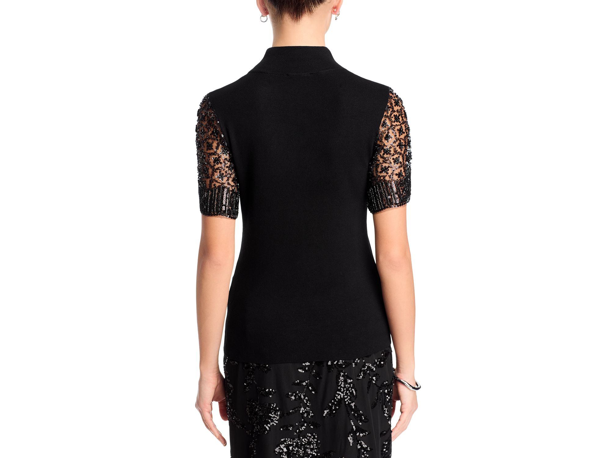 Sequin & Beaded Flutter Sleeve Mock Neck Sweater — Image 3