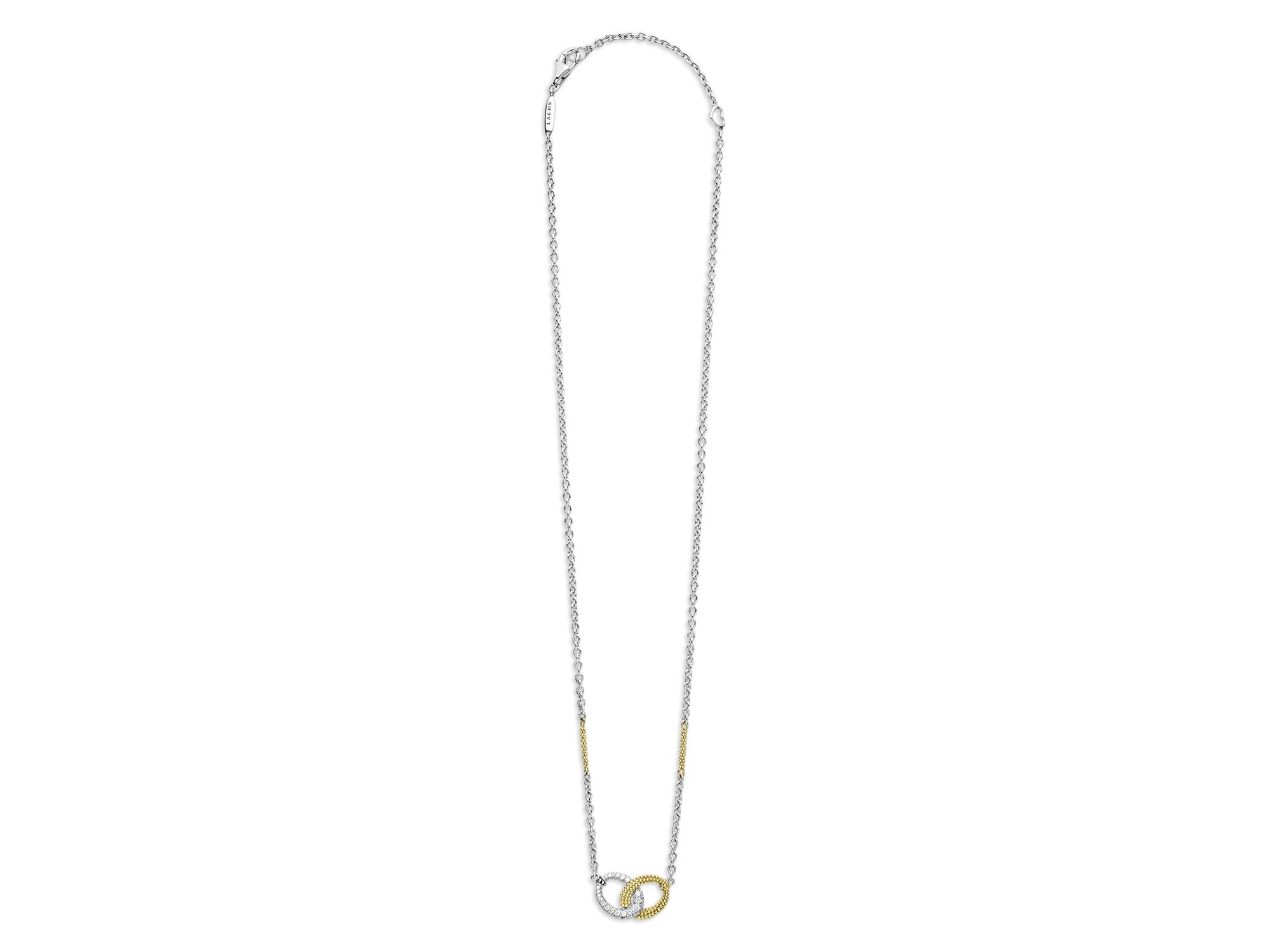 18K Yellow Gold & Sterling Caviar Lux Diamond Interlocking Circle Pendant Necklace, 16-18" — Image 5