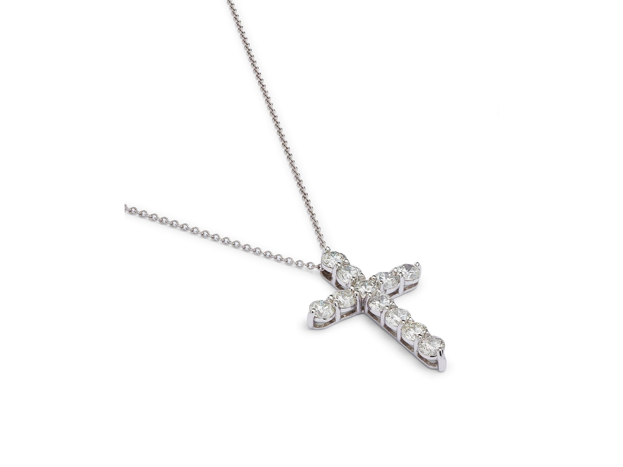 Diamond Cross Pendant Necklace in 14K White Gold, 1.75 tcw — Image 4